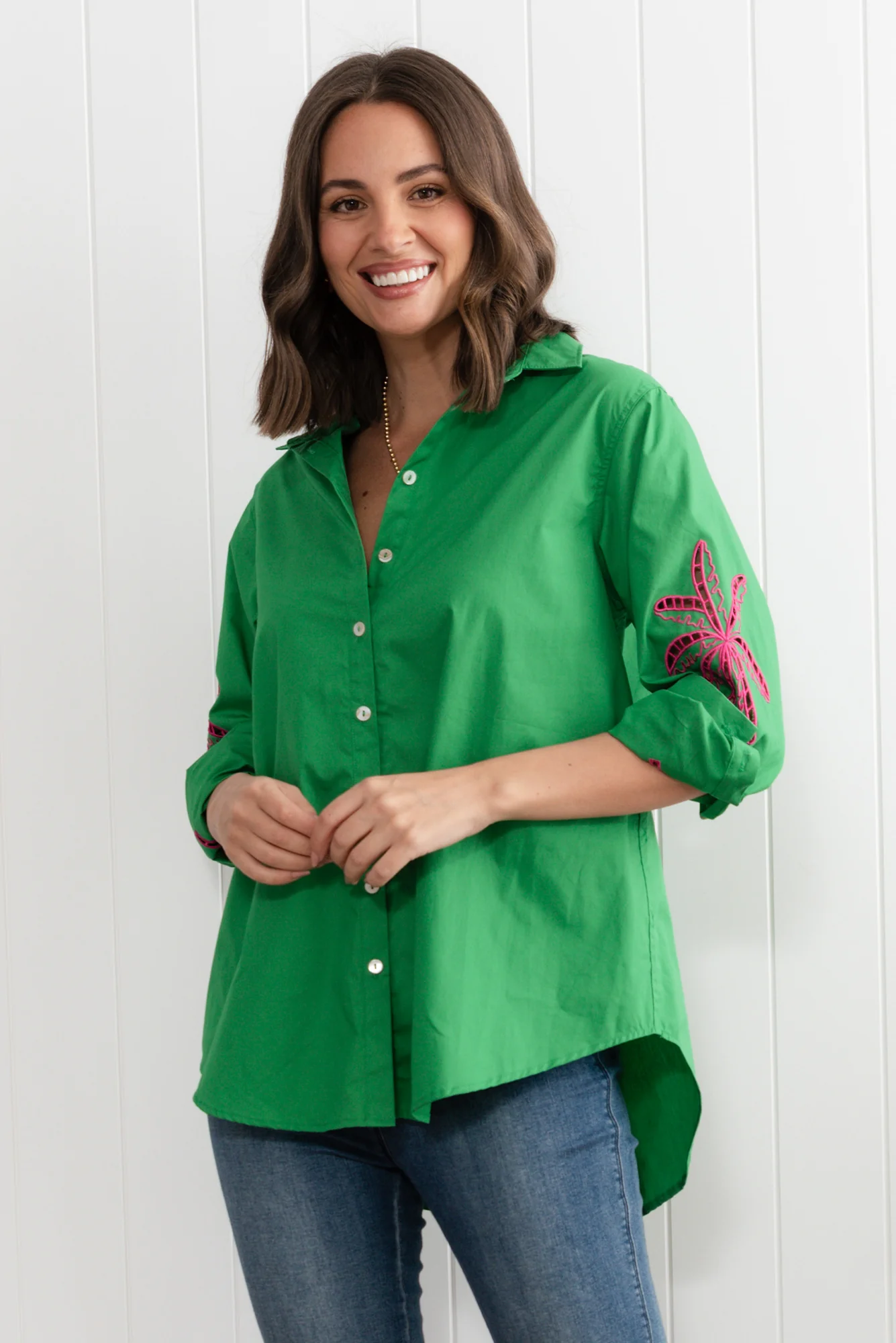 Briella Green Palm Cotton Shirt