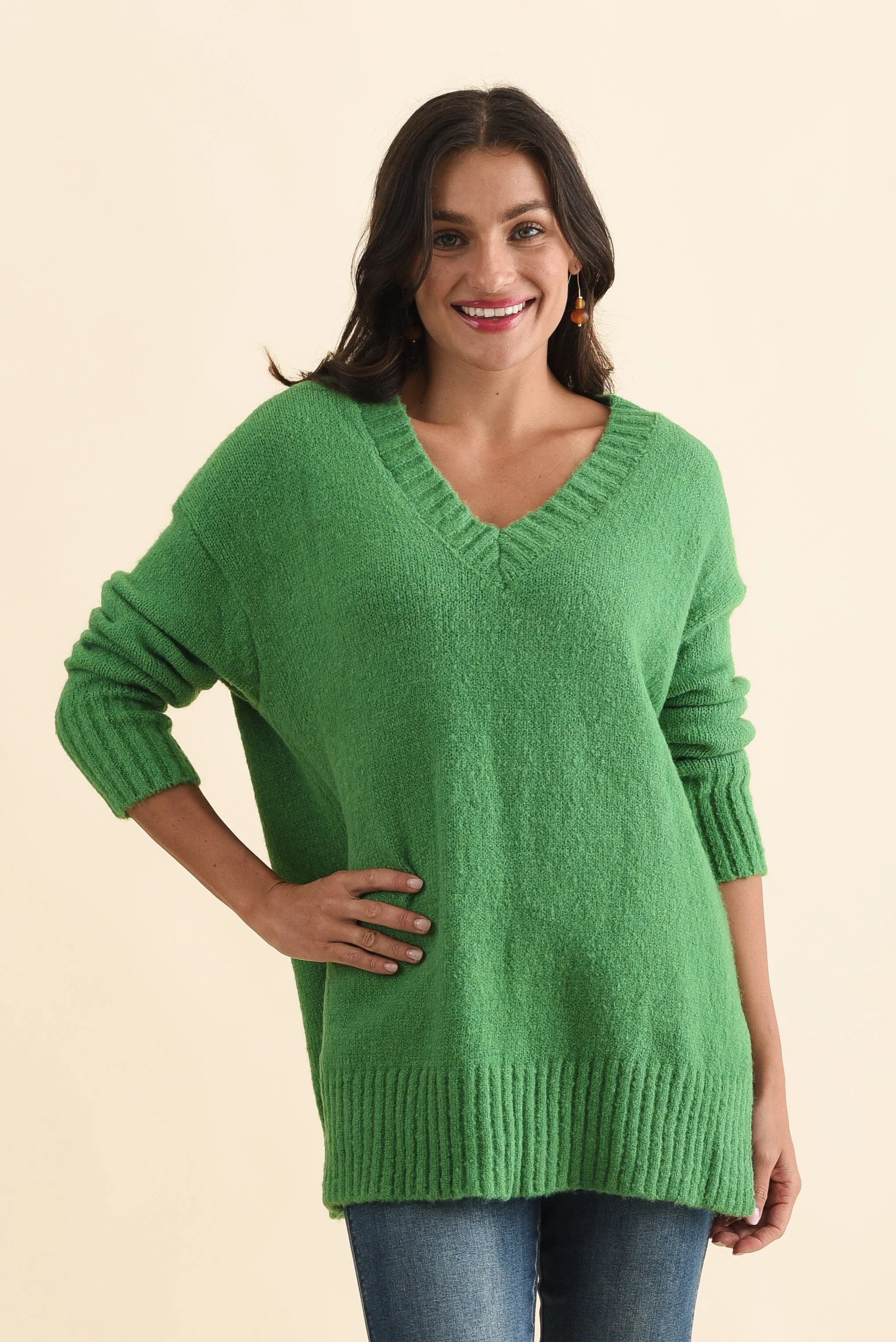 Brilla Green V Neck Jumper