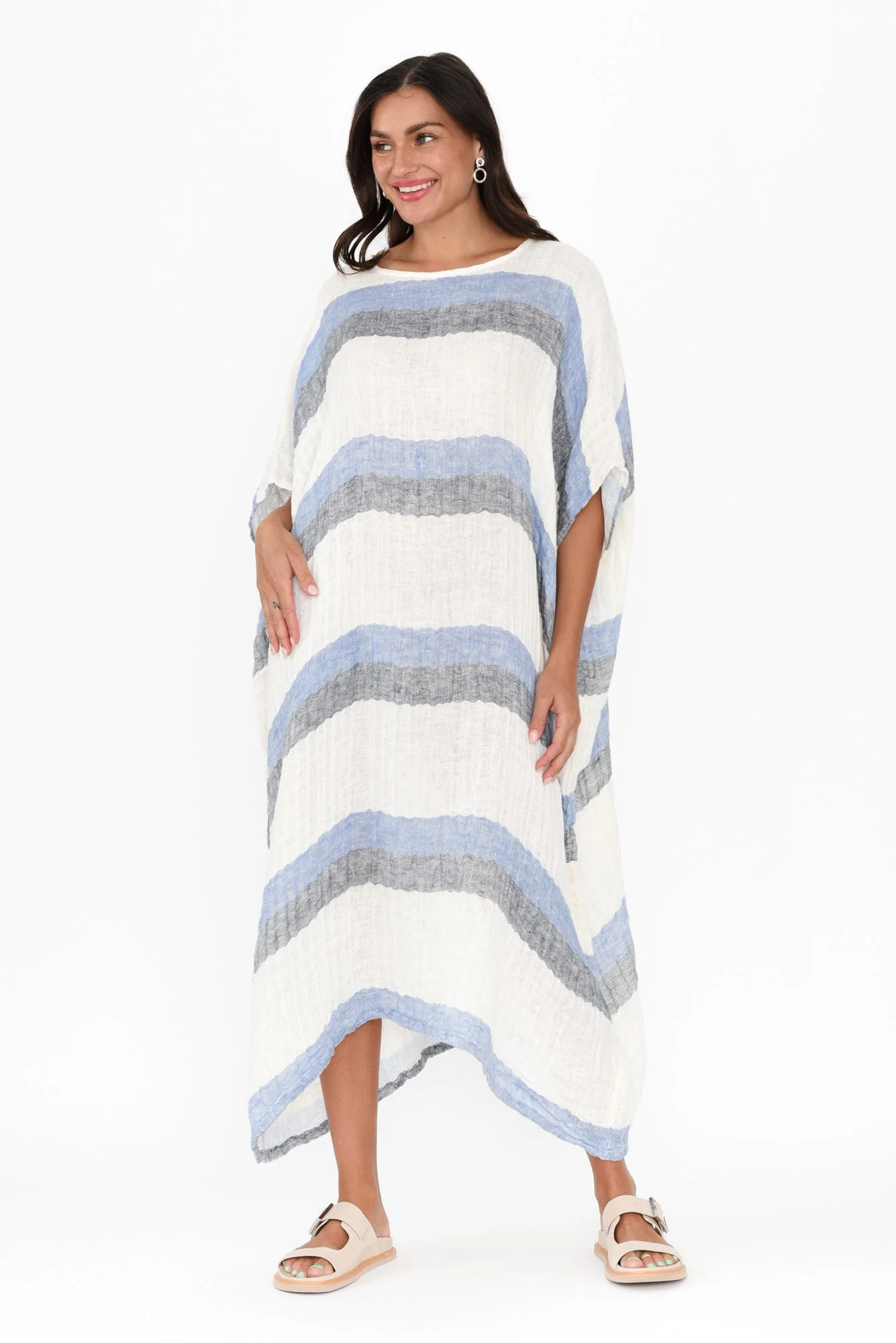 Brinley Navy Stripe Linen Dress - Image 2