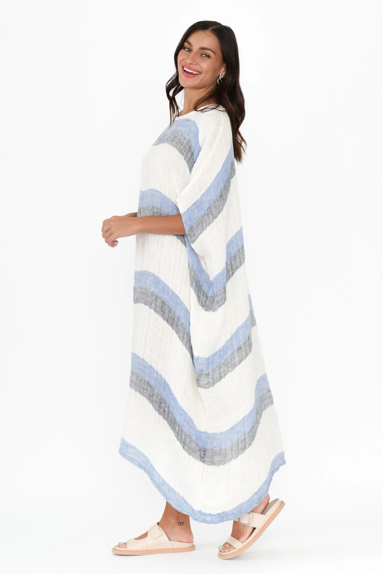 Brinley Navy Stripe Linen Dress - Image 3
