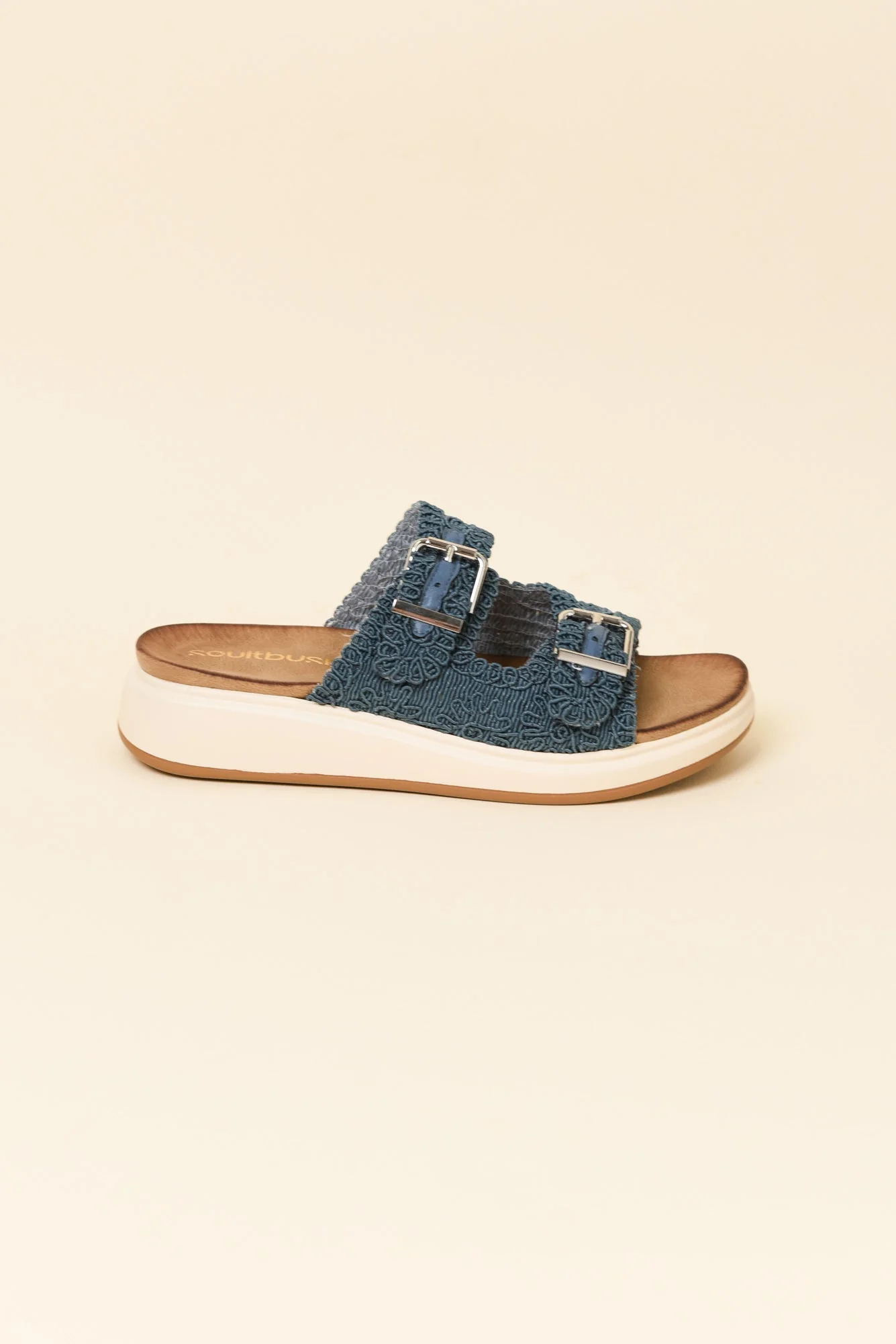 Brizzie Blue Buckle Platform Slide