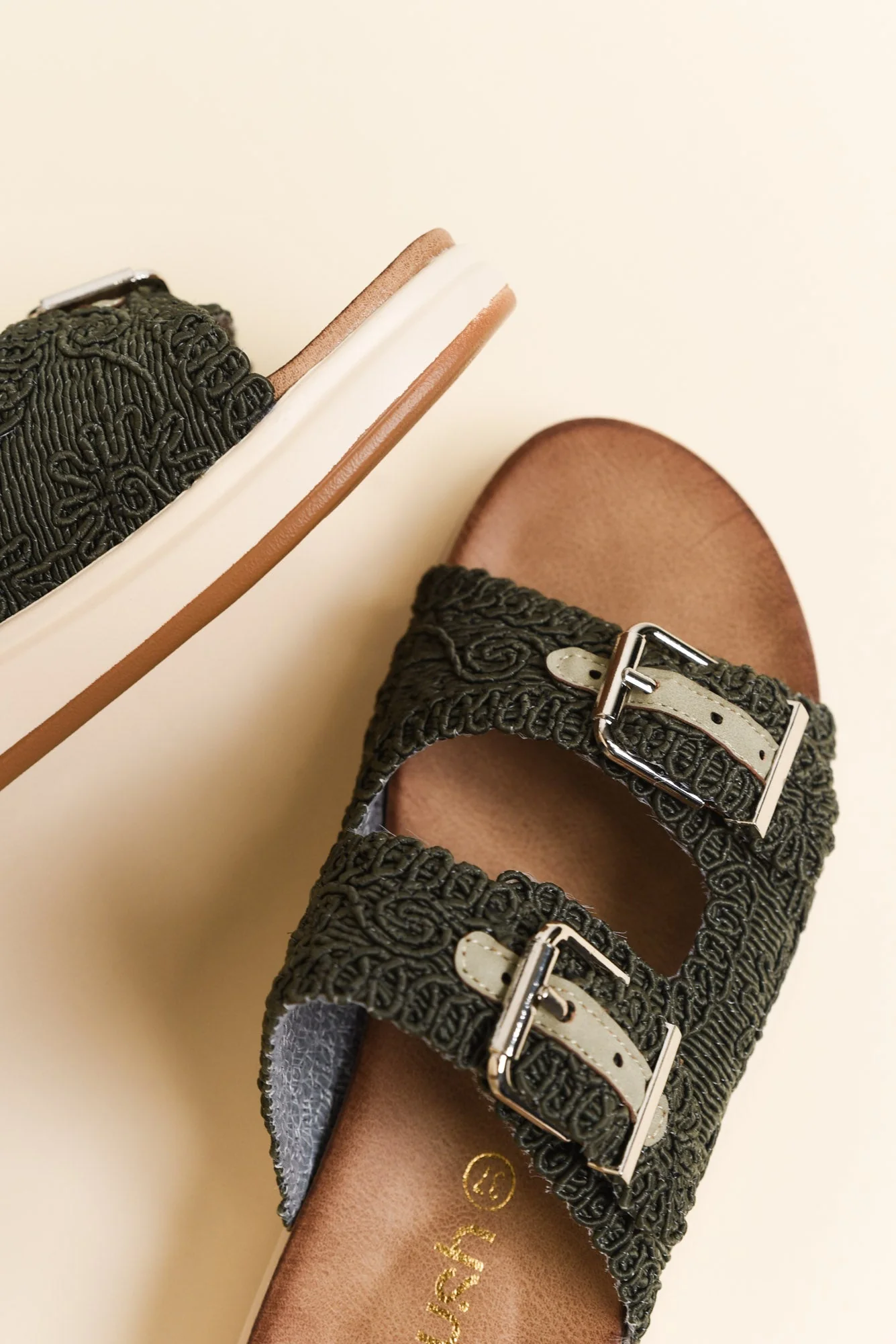 Brizzie Khaki Buckle Platform Slide - Image 3