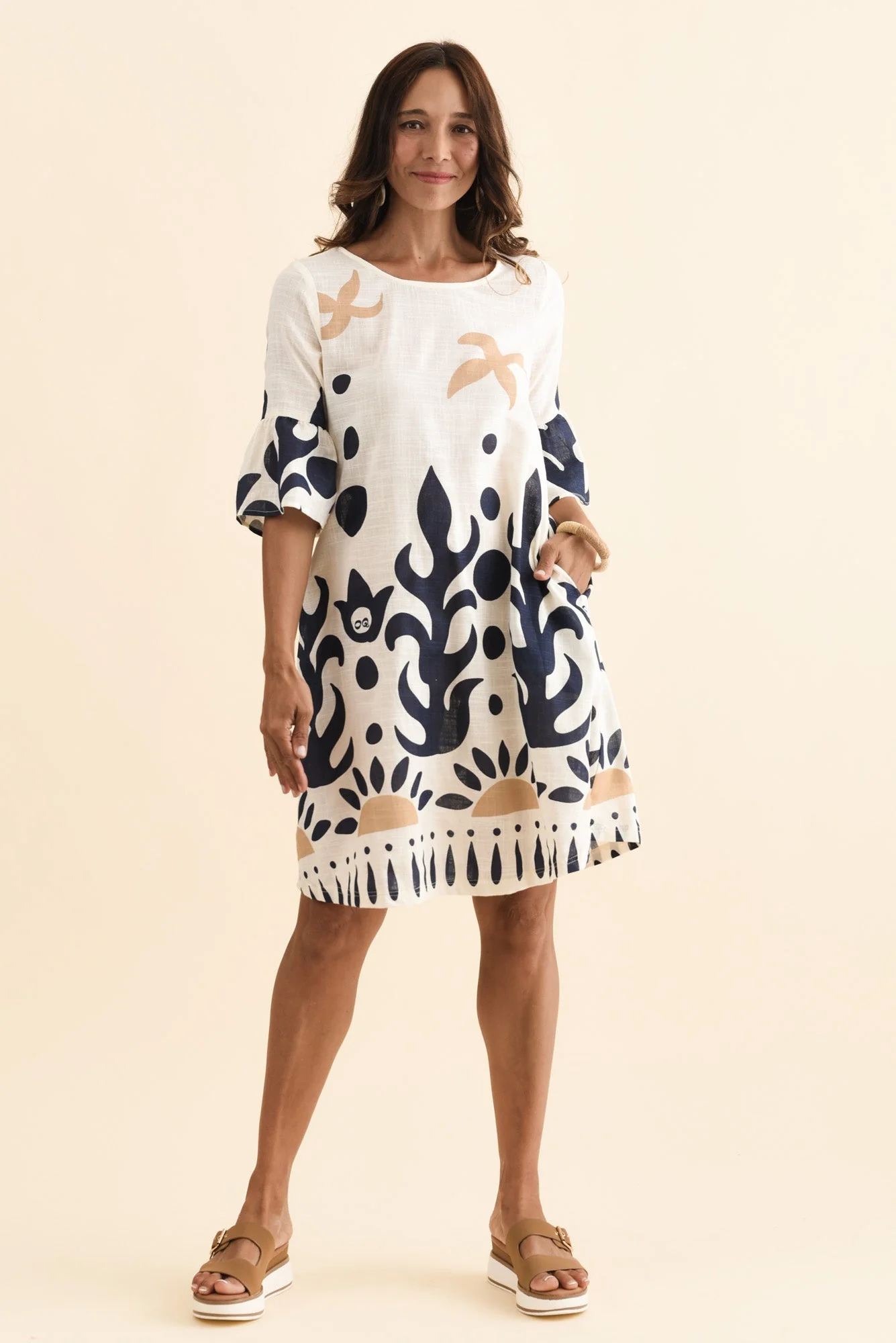 Bromley Cream Abstract Cotton Dress - Image 2
