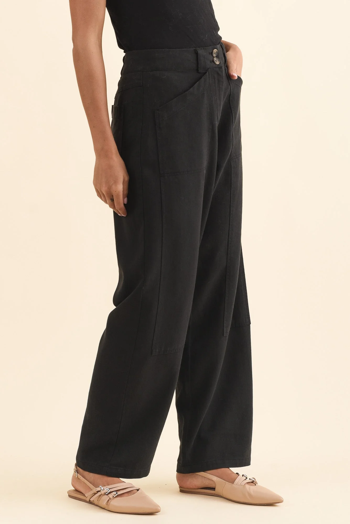 Bronel Black Cotton Tapered Pants - Image 3
