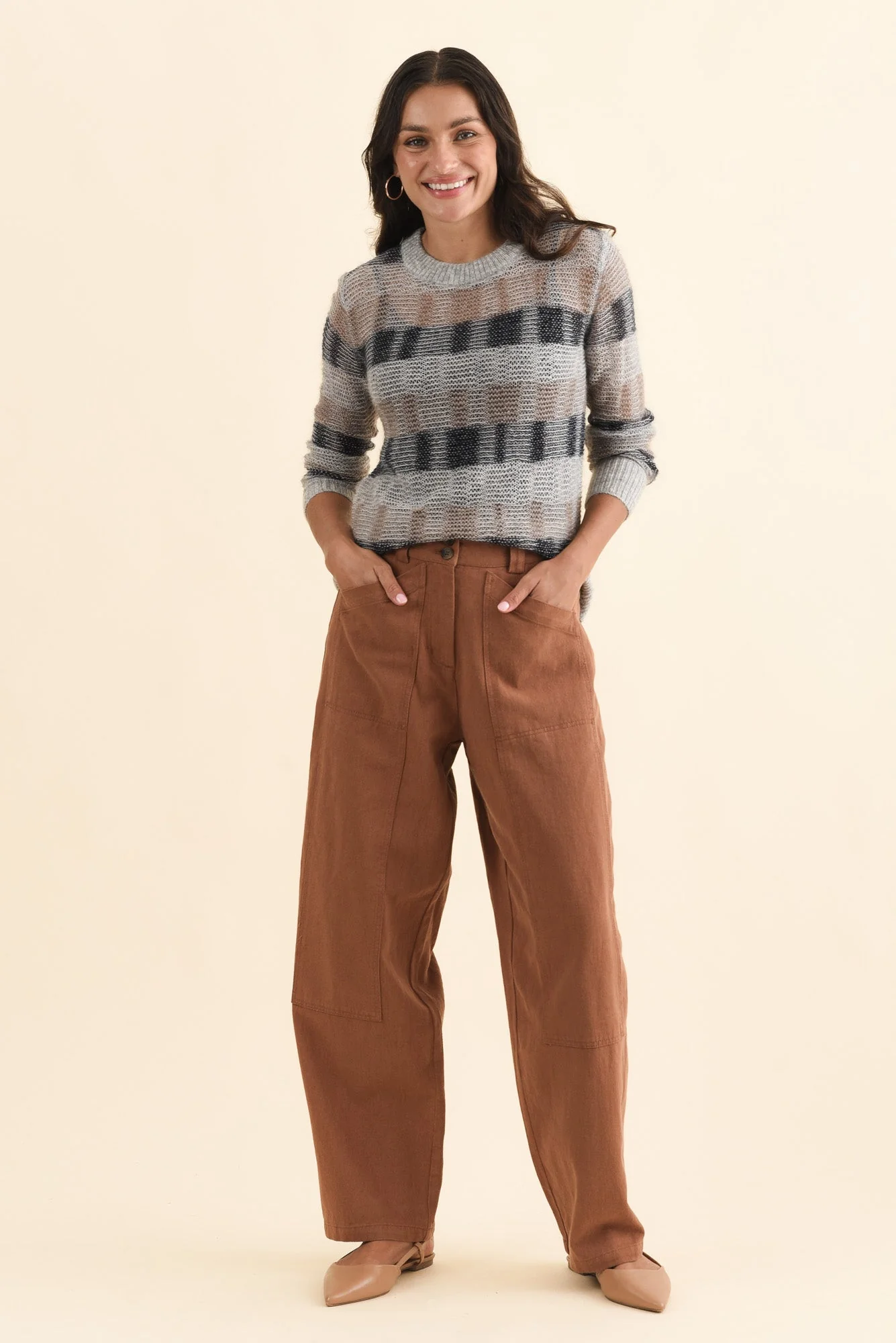 Bronel Mocha Cotton Tapered Pants - Image 2