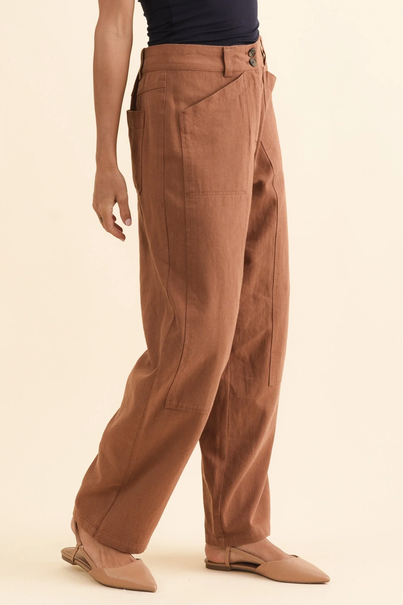 Bronel Mocha Cotton Tapered Pants - Image 3