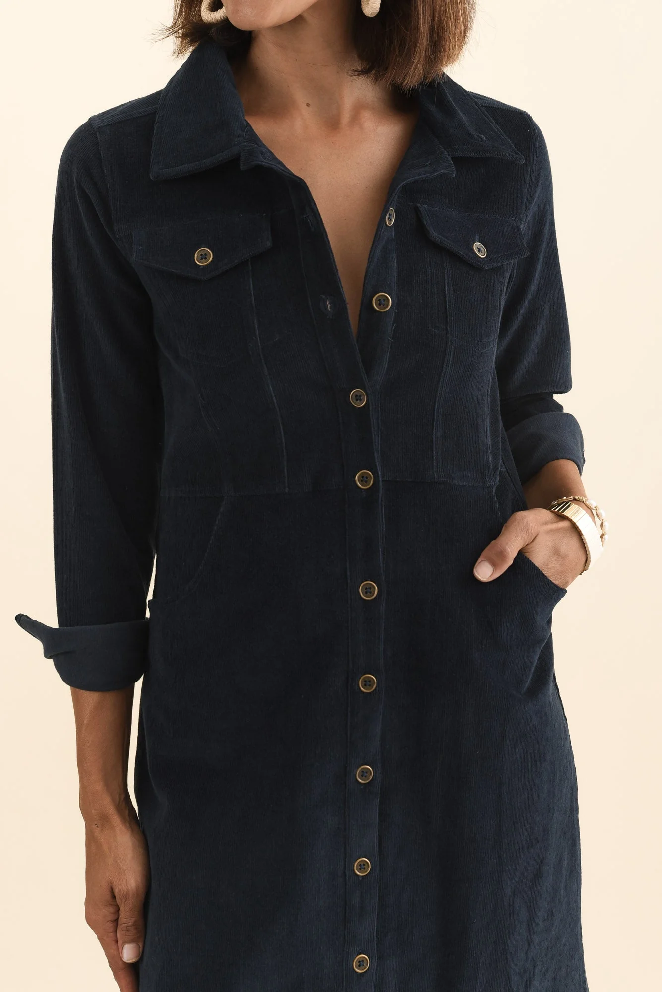 Bronwyn Navy Corduroy Button Dress - Image 5