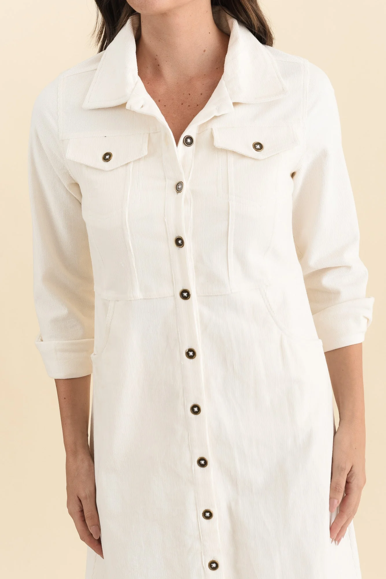 Bronwyn White Corduroy Button Dress - Image 5