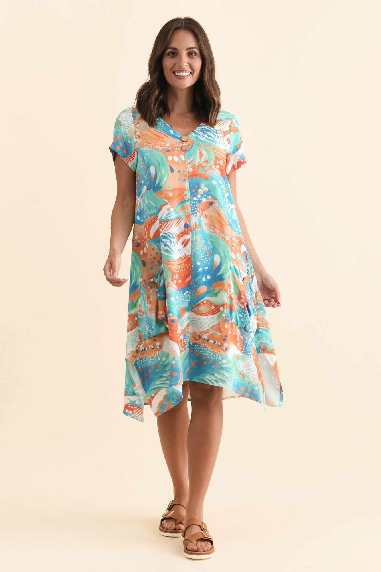 Bryant Orange Swirl Linen Cotton Dress