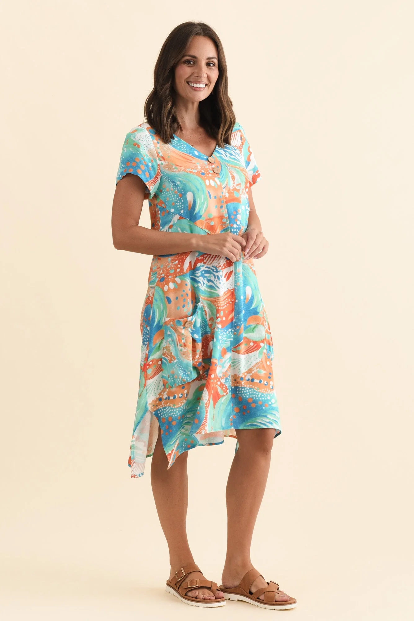 Bryant Orange Swirl Linen Cotton Dress - Image 3