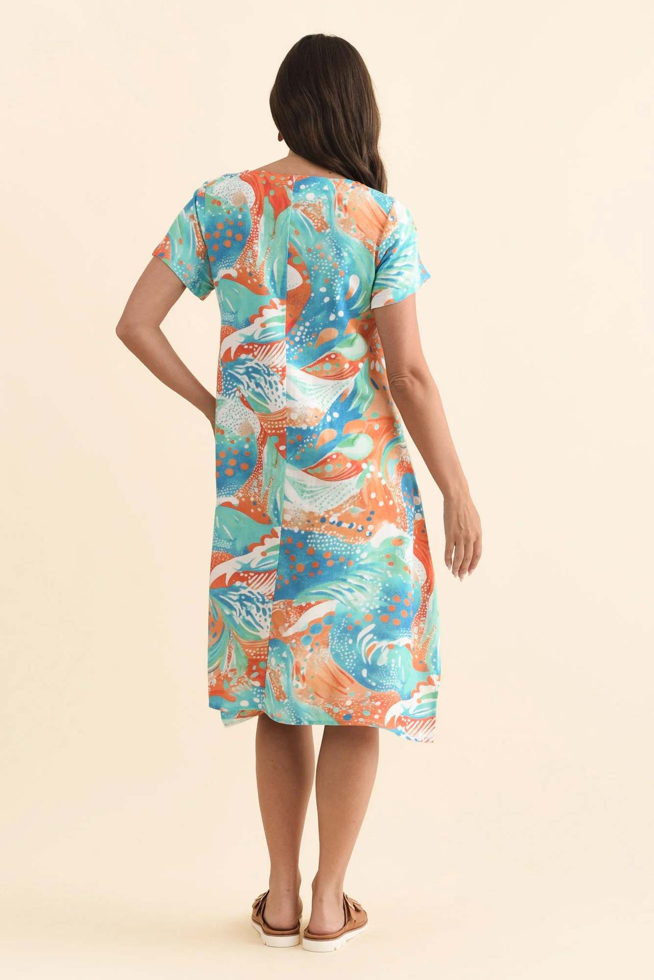 Bryant Orange Swirl Linen Cotton Dress - Image 4