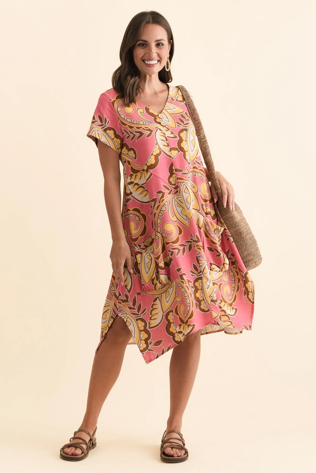 Bryant Yellow Leaf Linen Cotton Dress