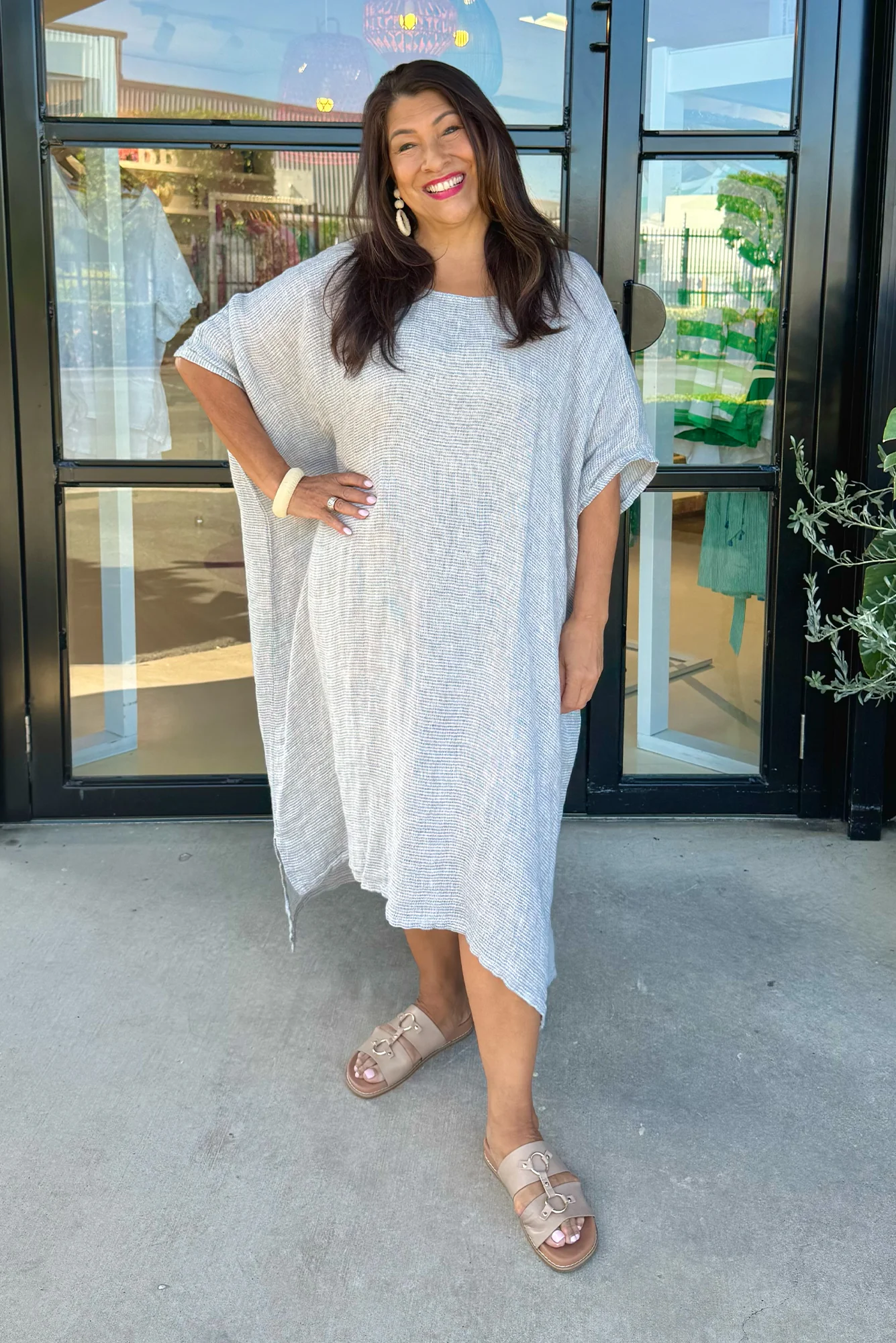 Buffy Light Blue Stripe Linen Kaftan