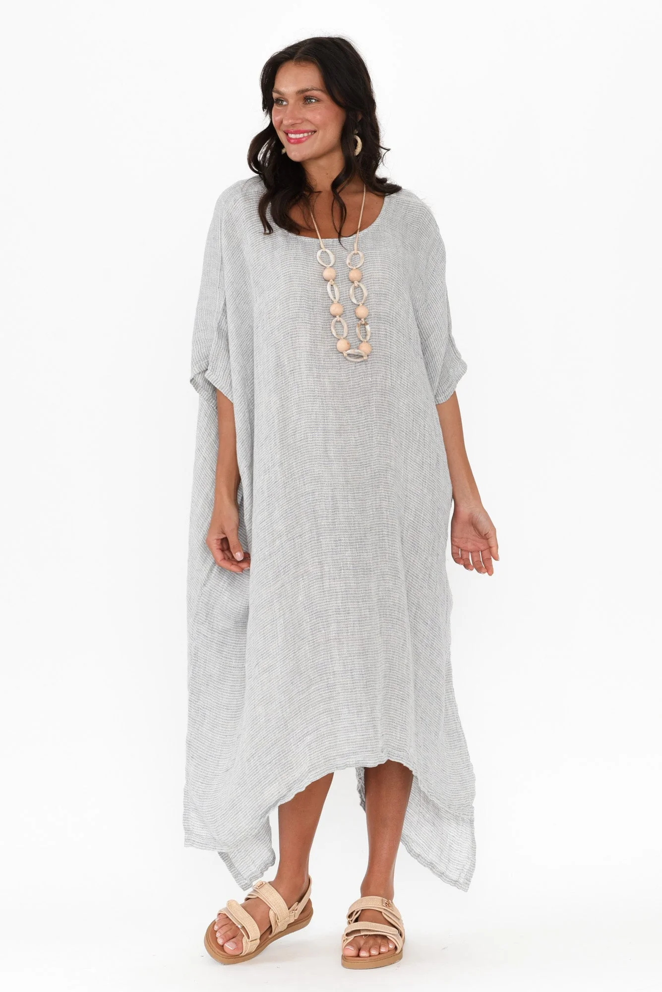 Buffy Light Blue Stripe Linen Kaftan - Image 2