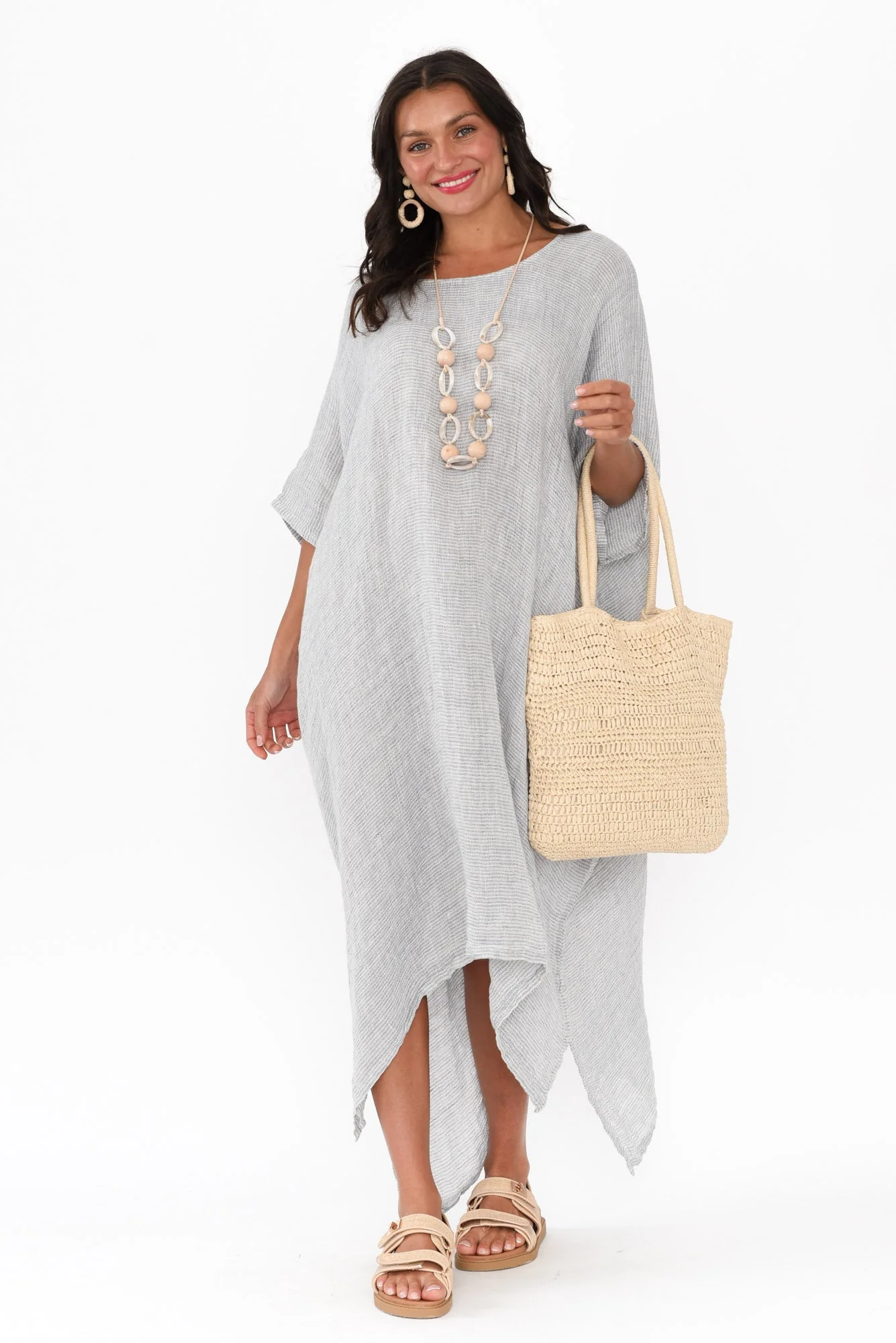 Buffy Light Blue Stripe Linen Kaftan - Image 3