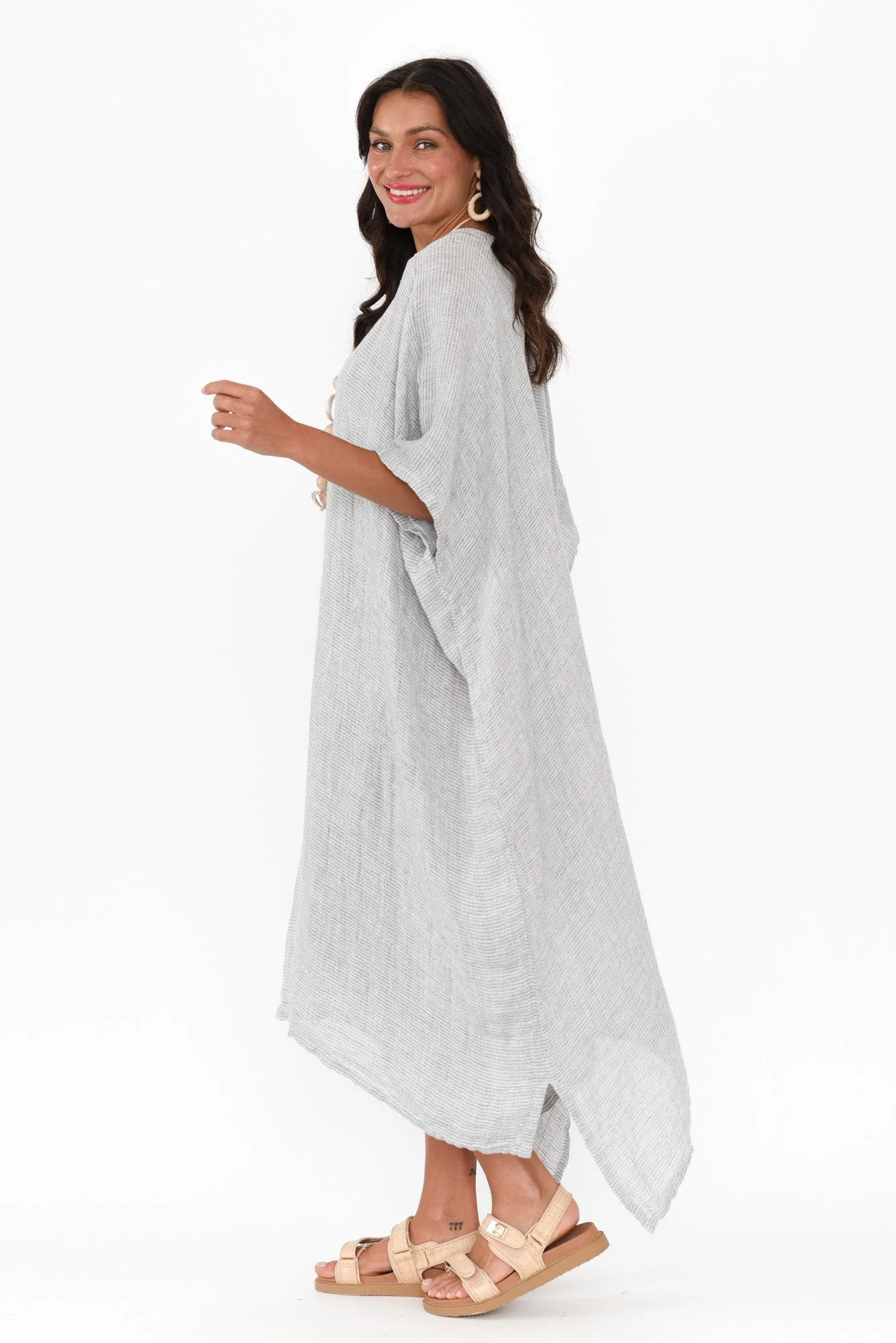 Buffy Light Blue Stripe Linen Kaftan - Image 4
