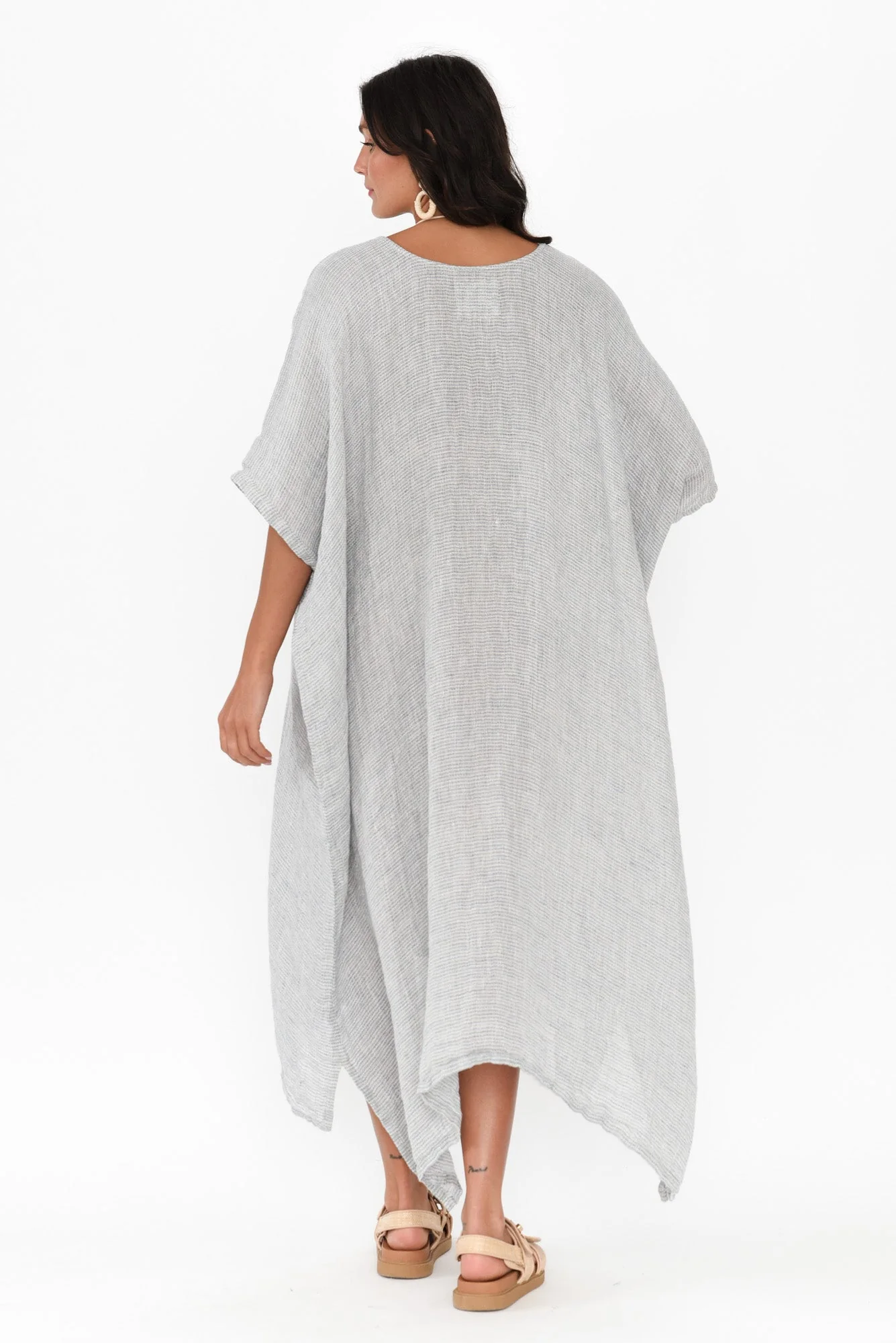 Buffy Light Blue Stripe Linen Kaftan - Image 5