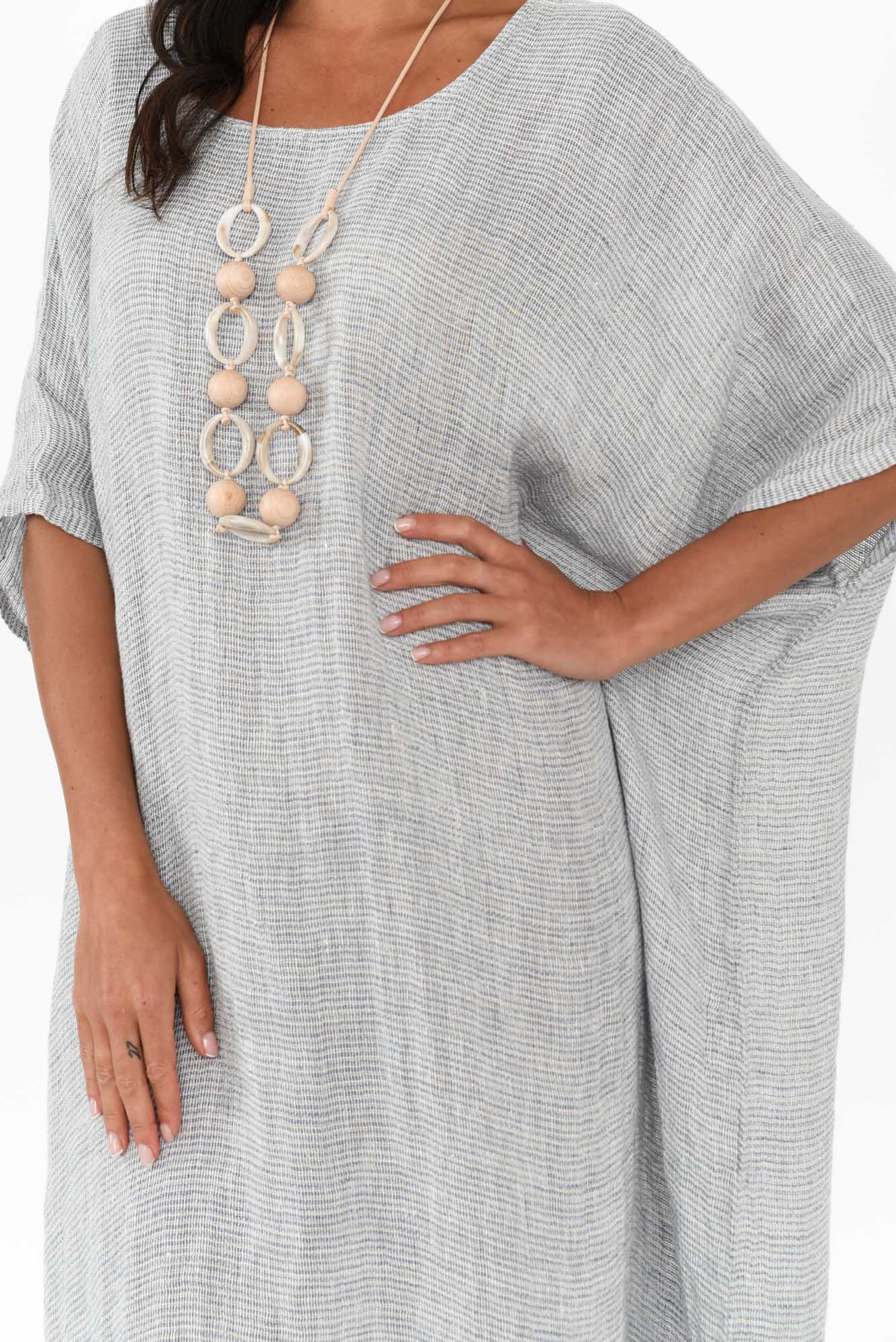 Buffy Light Blue Stripe Linen Kaftan - Image 6