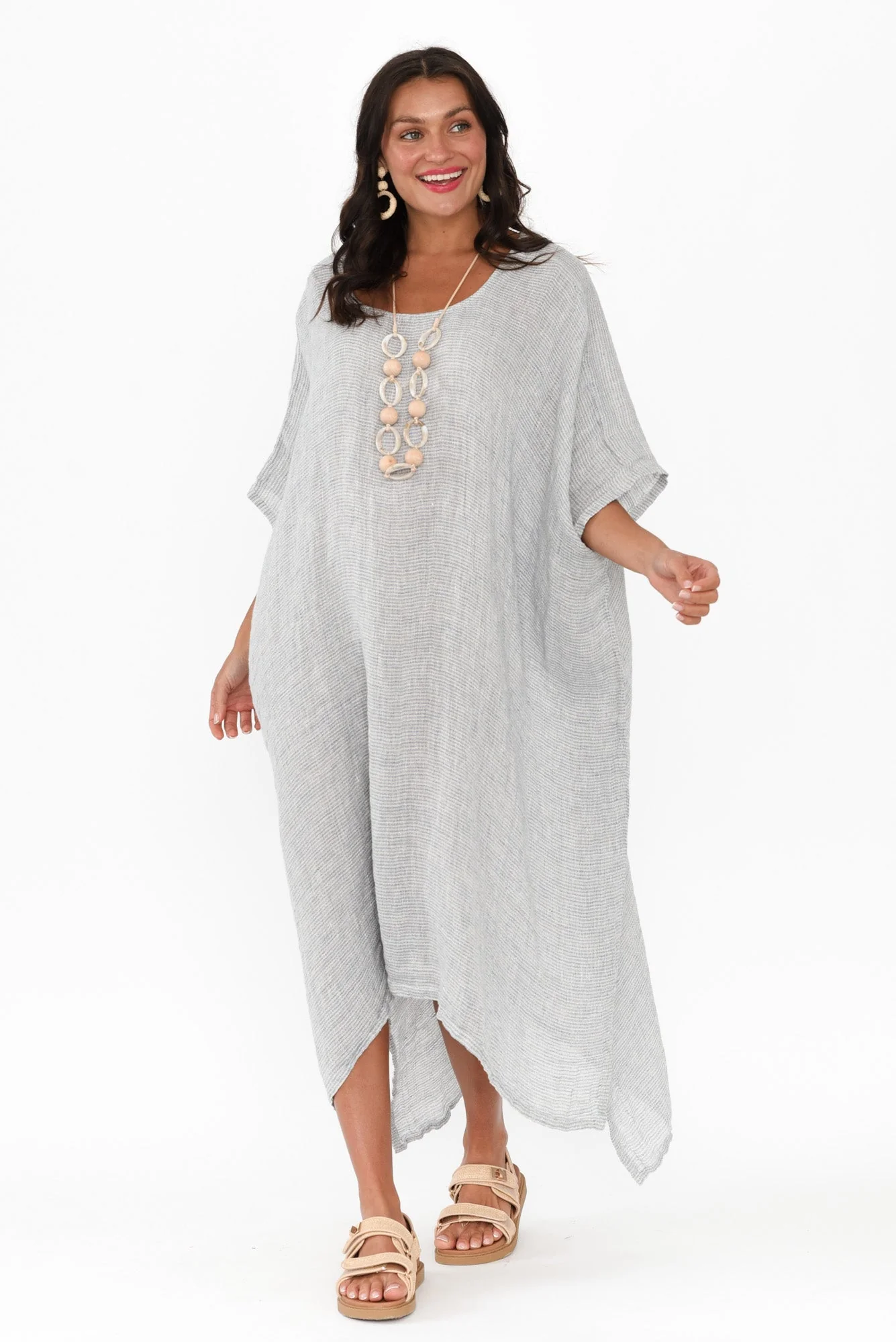 Buffy Light Blue Stripe Linen Kaftan - Image 7