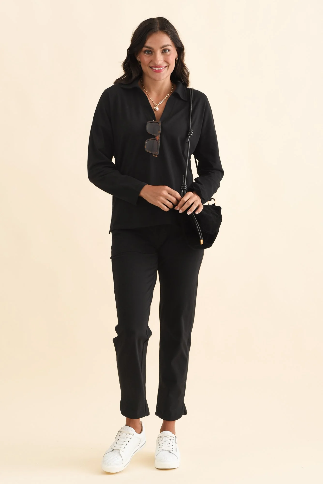Butler Black Collared Long Sleeve Top - Image 2