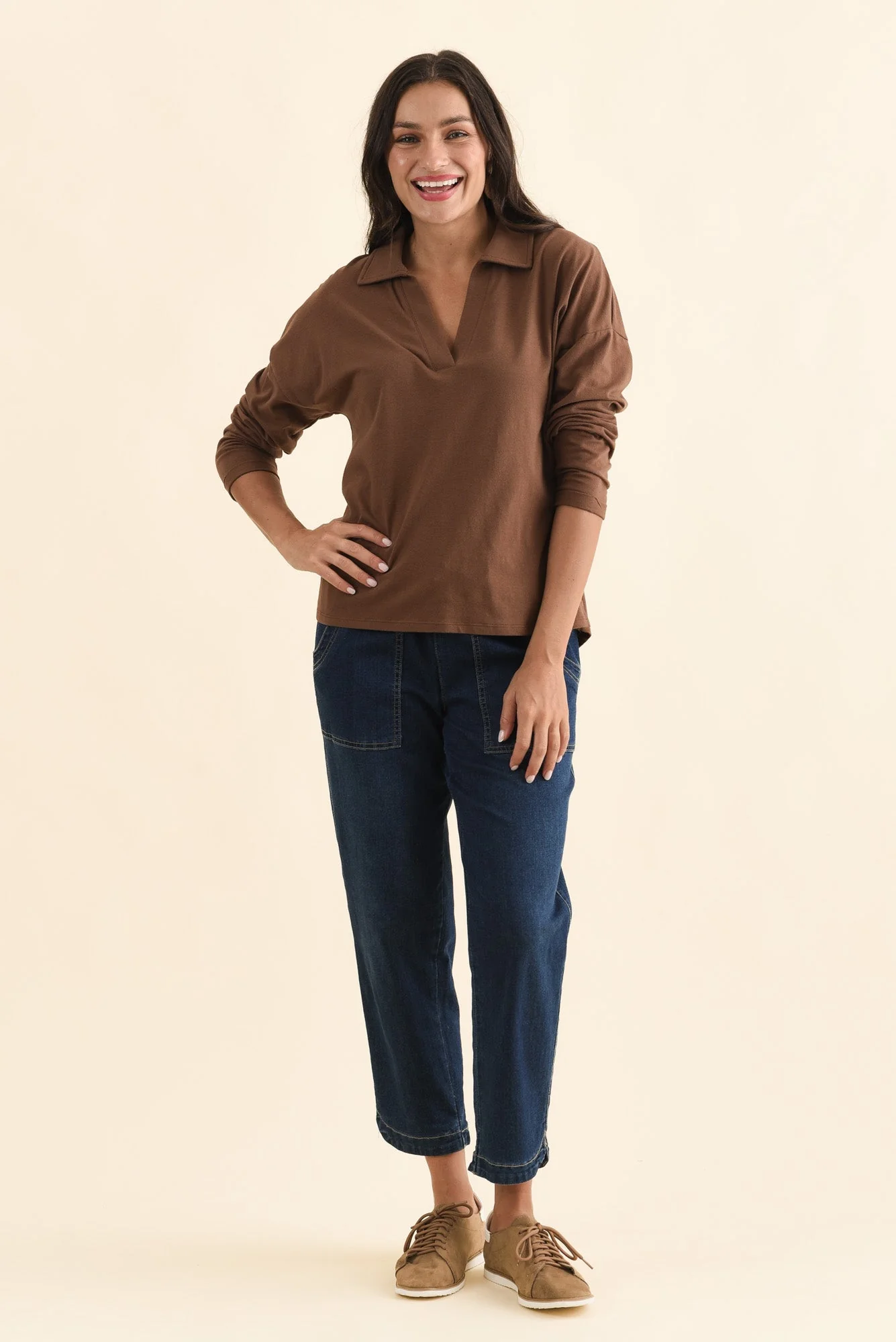 Butler Chocolate Collared Long Sleeve Top - Image 2