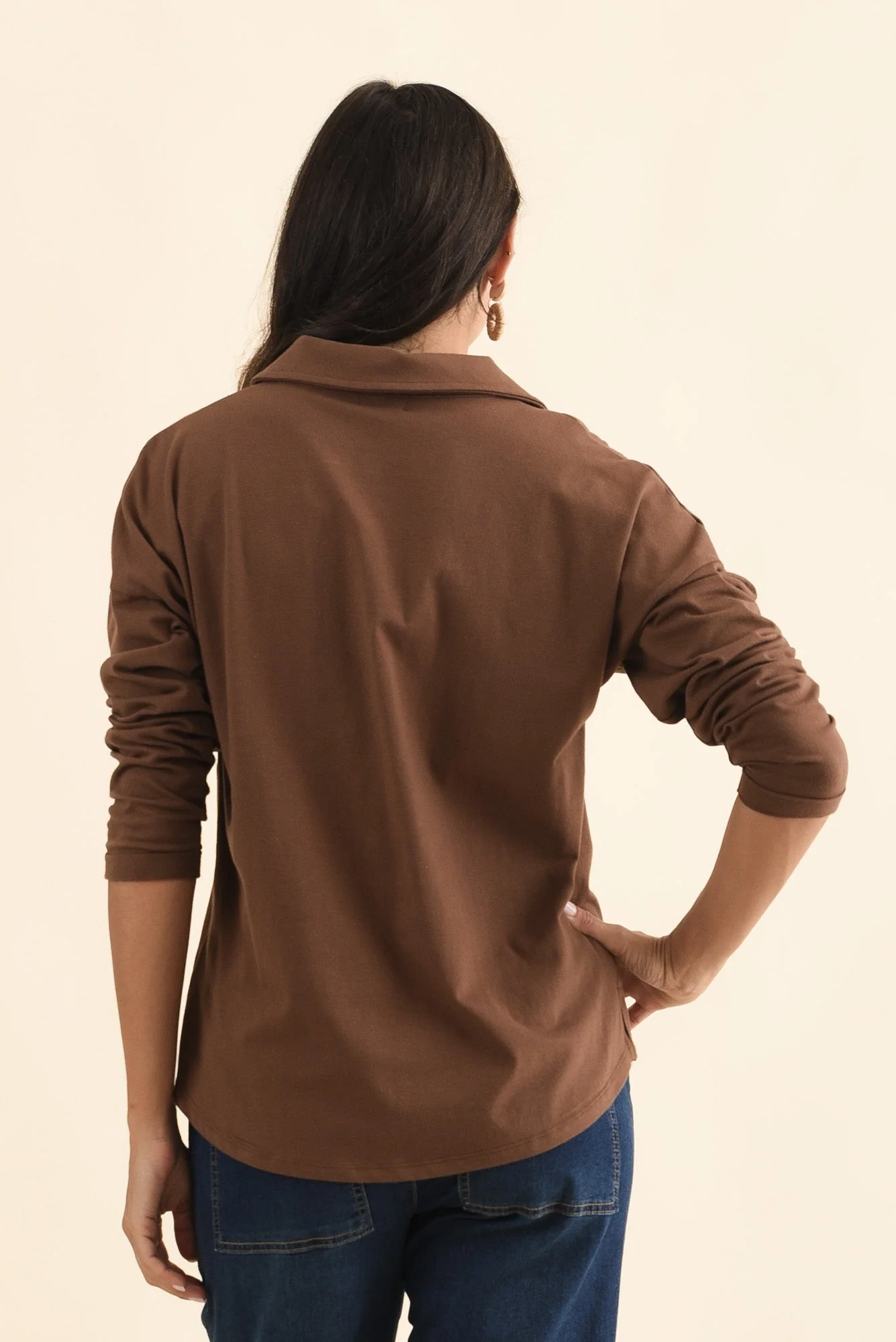 Butler Chocolate Collared Long Sleeve Top - Image 4