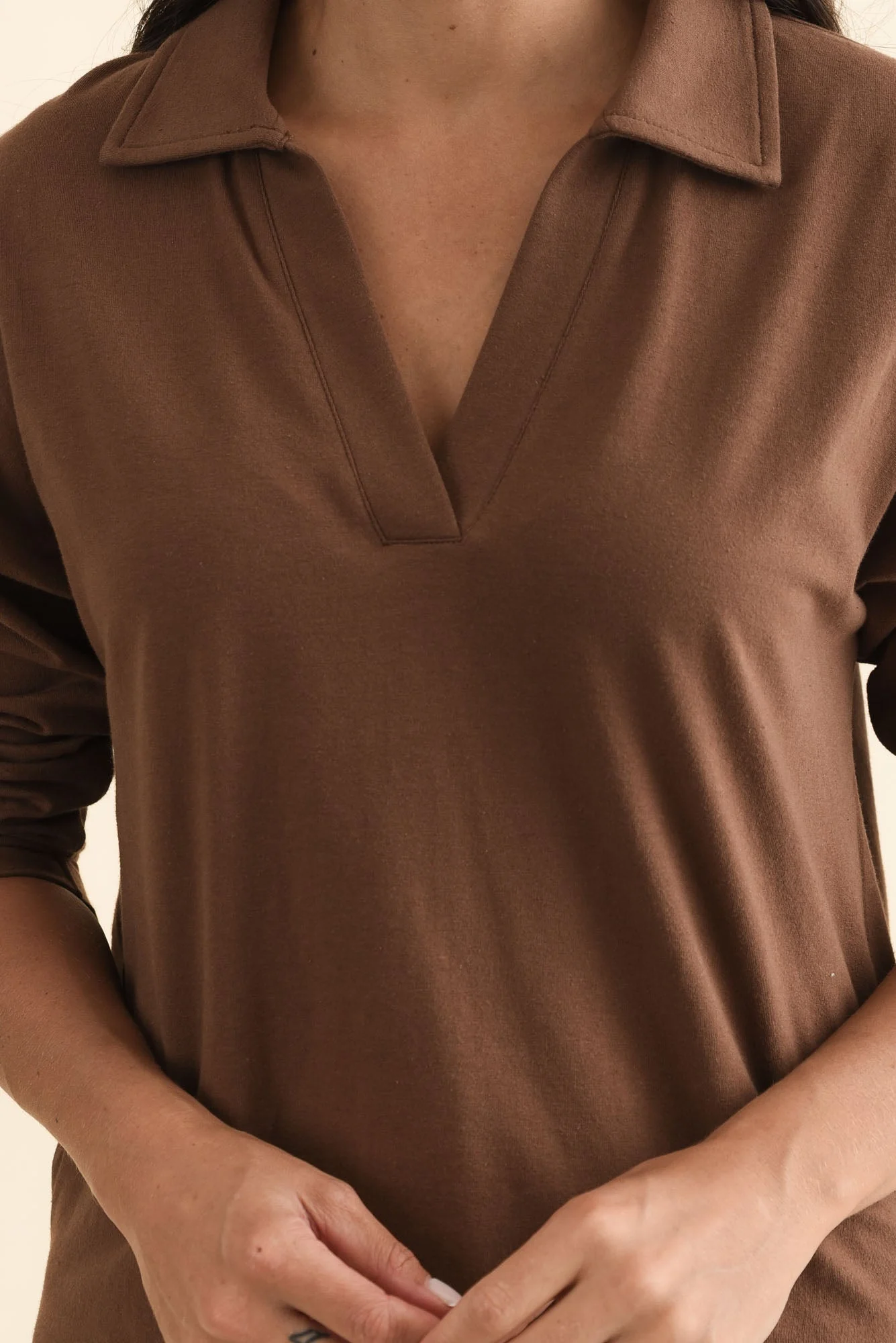 Butler Chocolate Collared Long Sleeve Top - Image 5