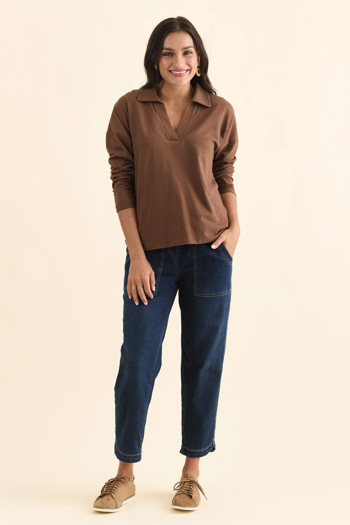 Butler Chocolate Collared Long Sleeve Top - Image 6
