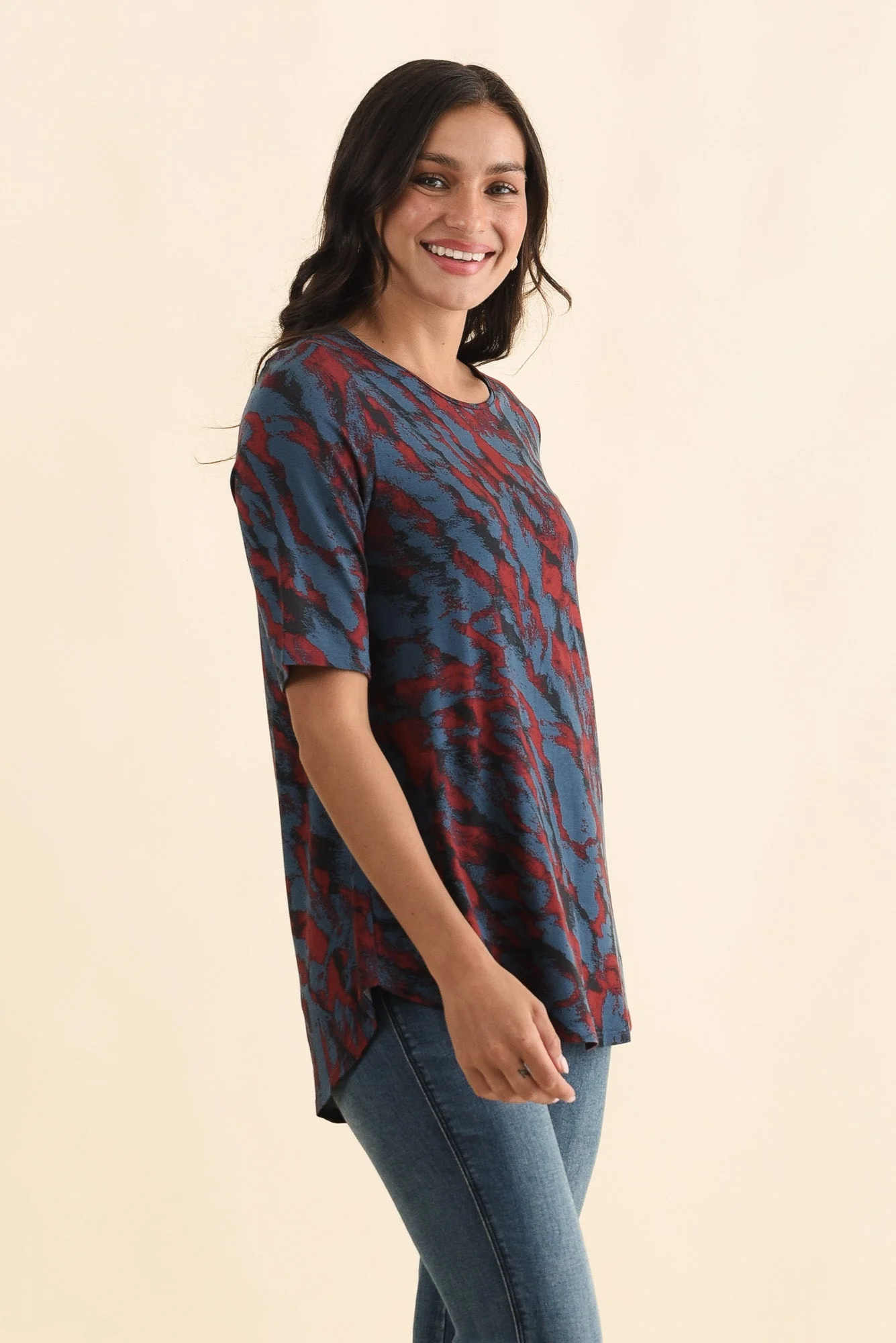 Buttery Red Brushstroke Half Sleeve Top - Image 3
