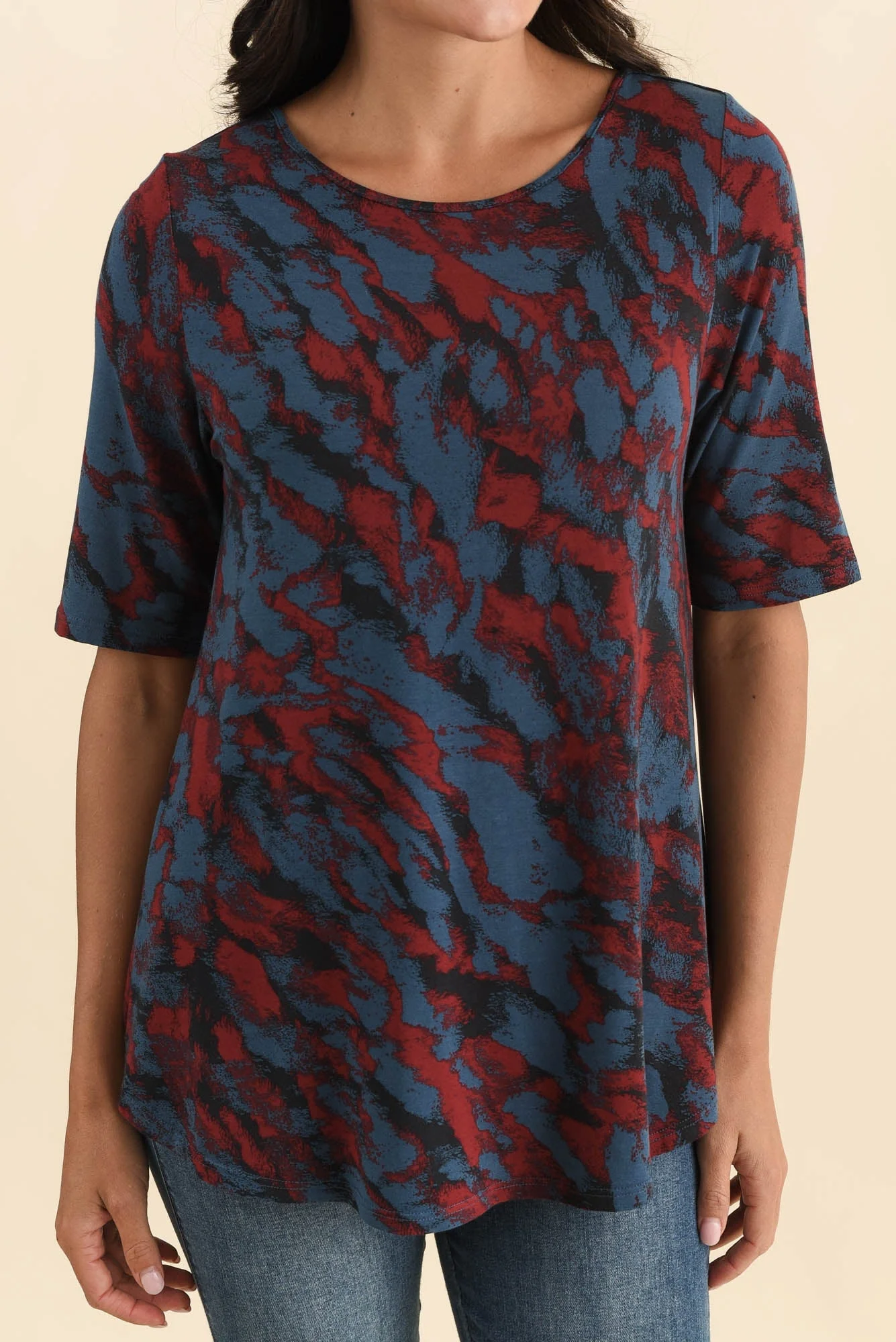 Buttery Red Brushstroke Half Sleeve Top - Image 5