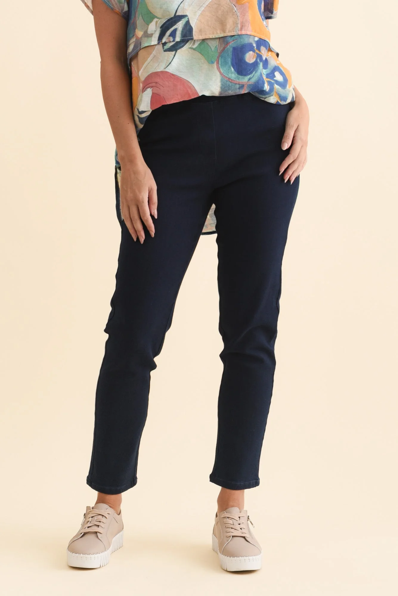 Callie Navy Cotton 7/8 Stretch Pants - Image 2