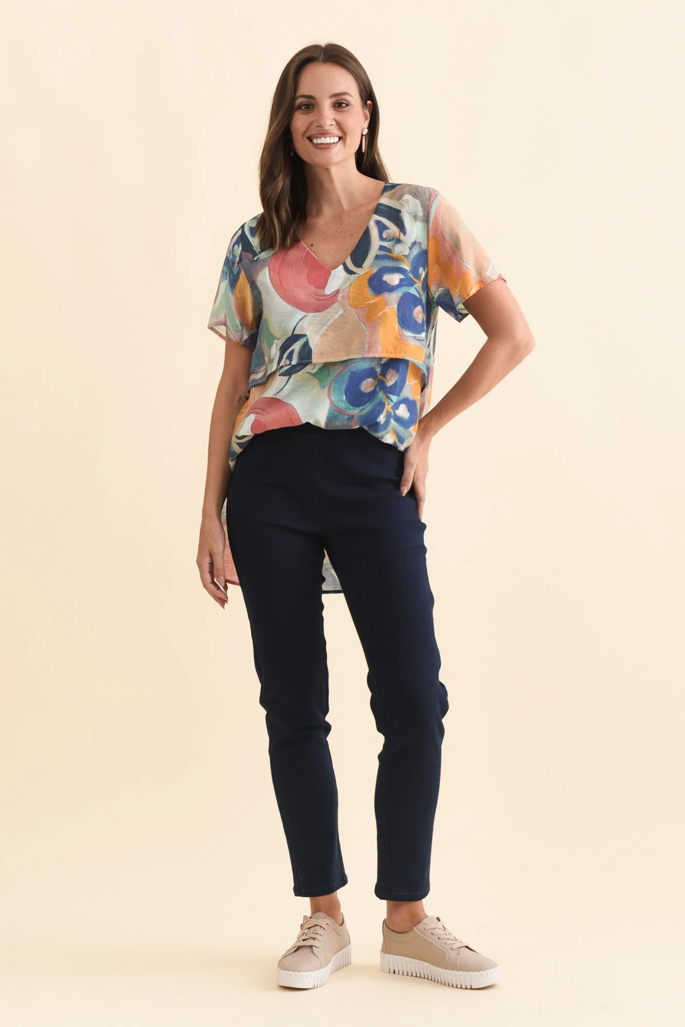 Callie Navy Cotton 7/8 Stretch Pants - Image 3