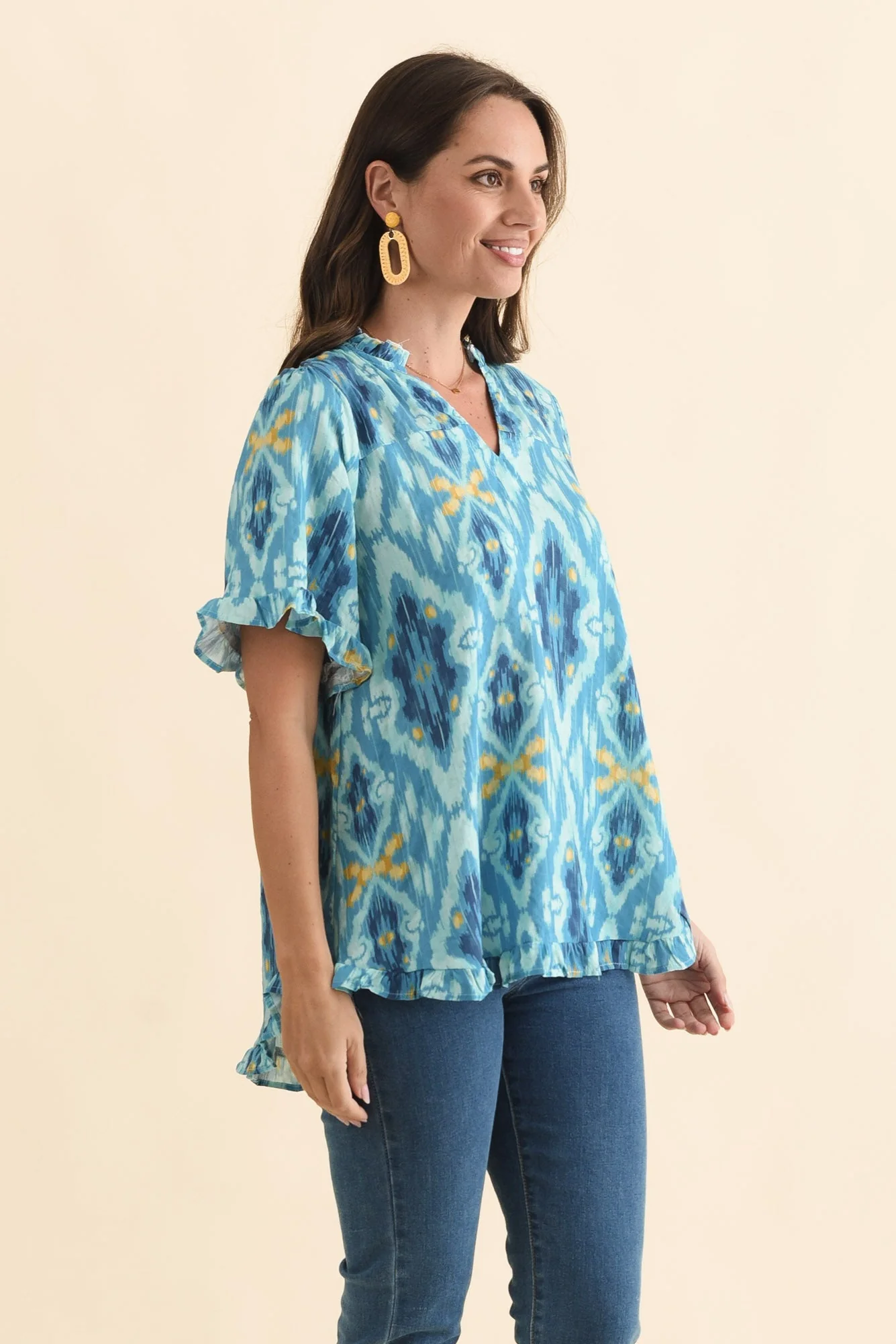 Calm Blue Diamond Ruffle Top - Image 3