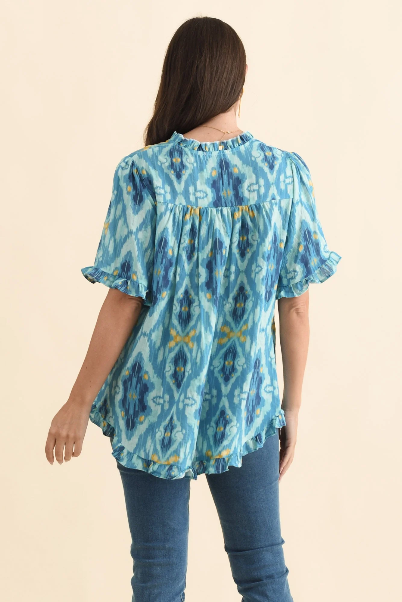 Calm Blue Diamond Ruffle Top - Image 4