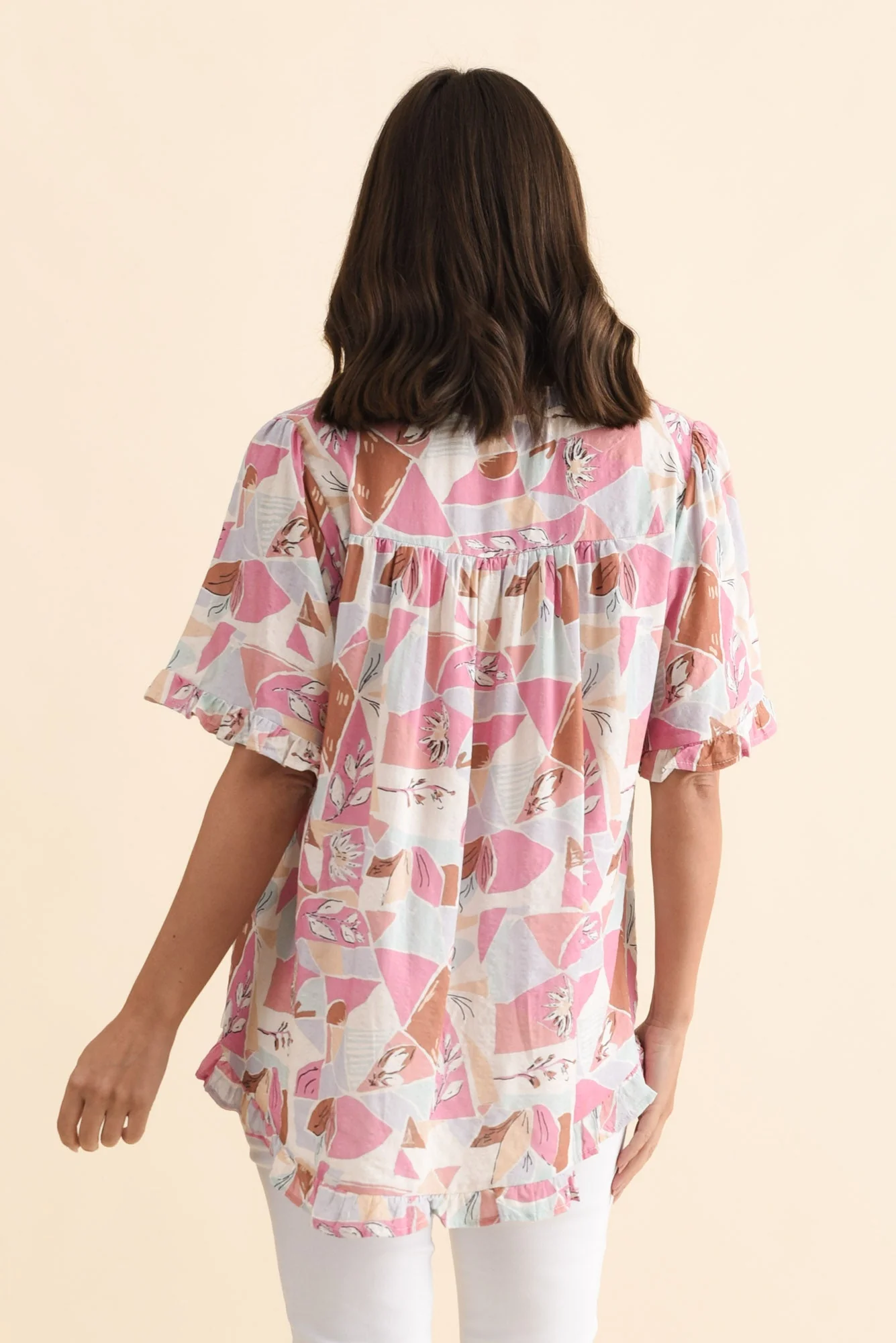 Calm Pink Mosaic Ruffle Top - Image 4