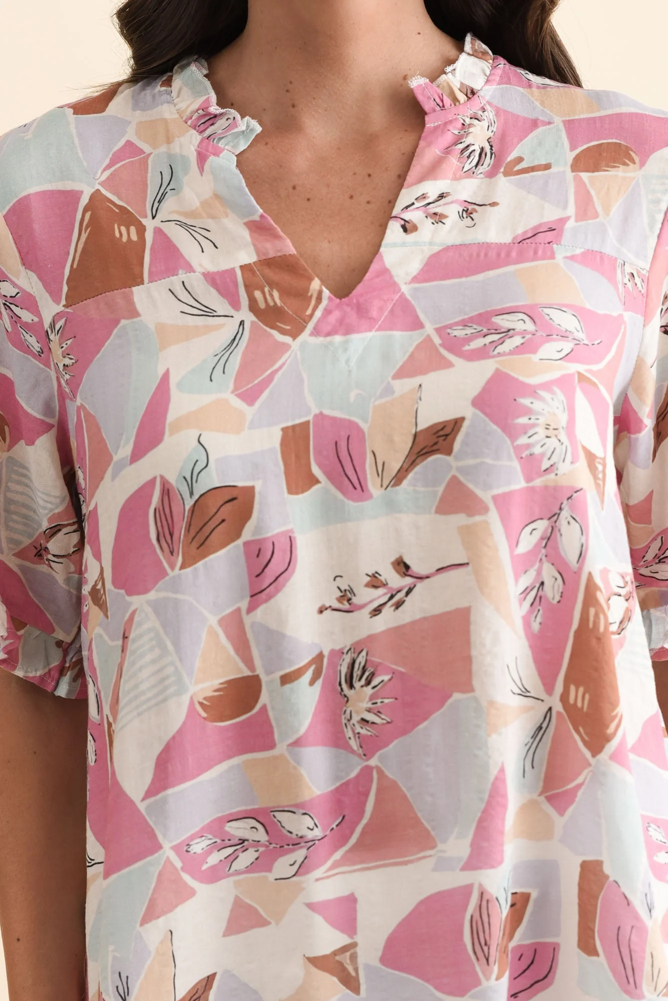 Calm Pink Mosaic Ruffle Top - Image 5