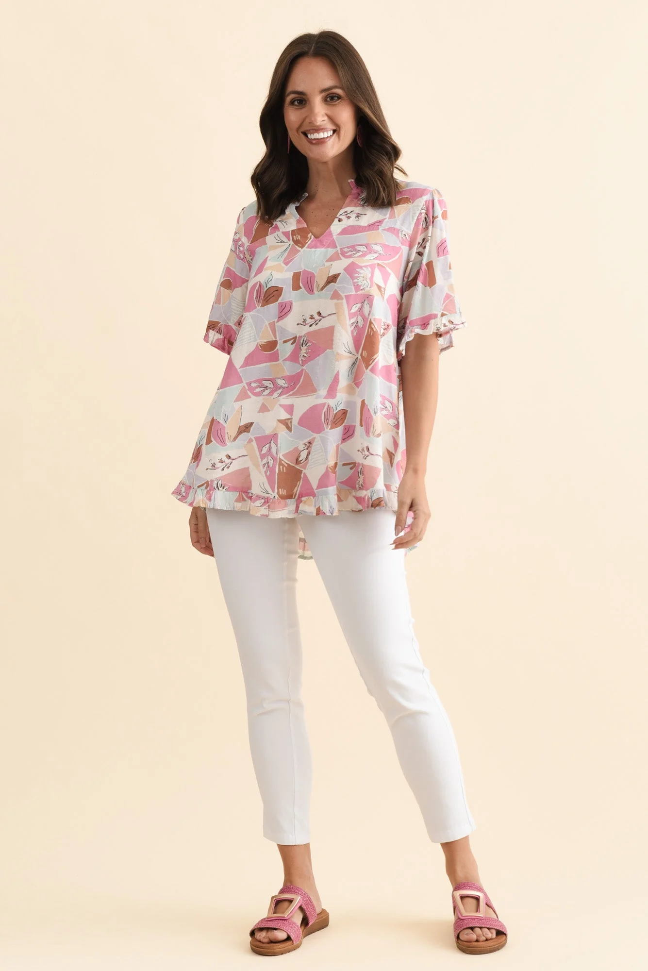Calm Pink Mosaic Ruffle Top - Image 6