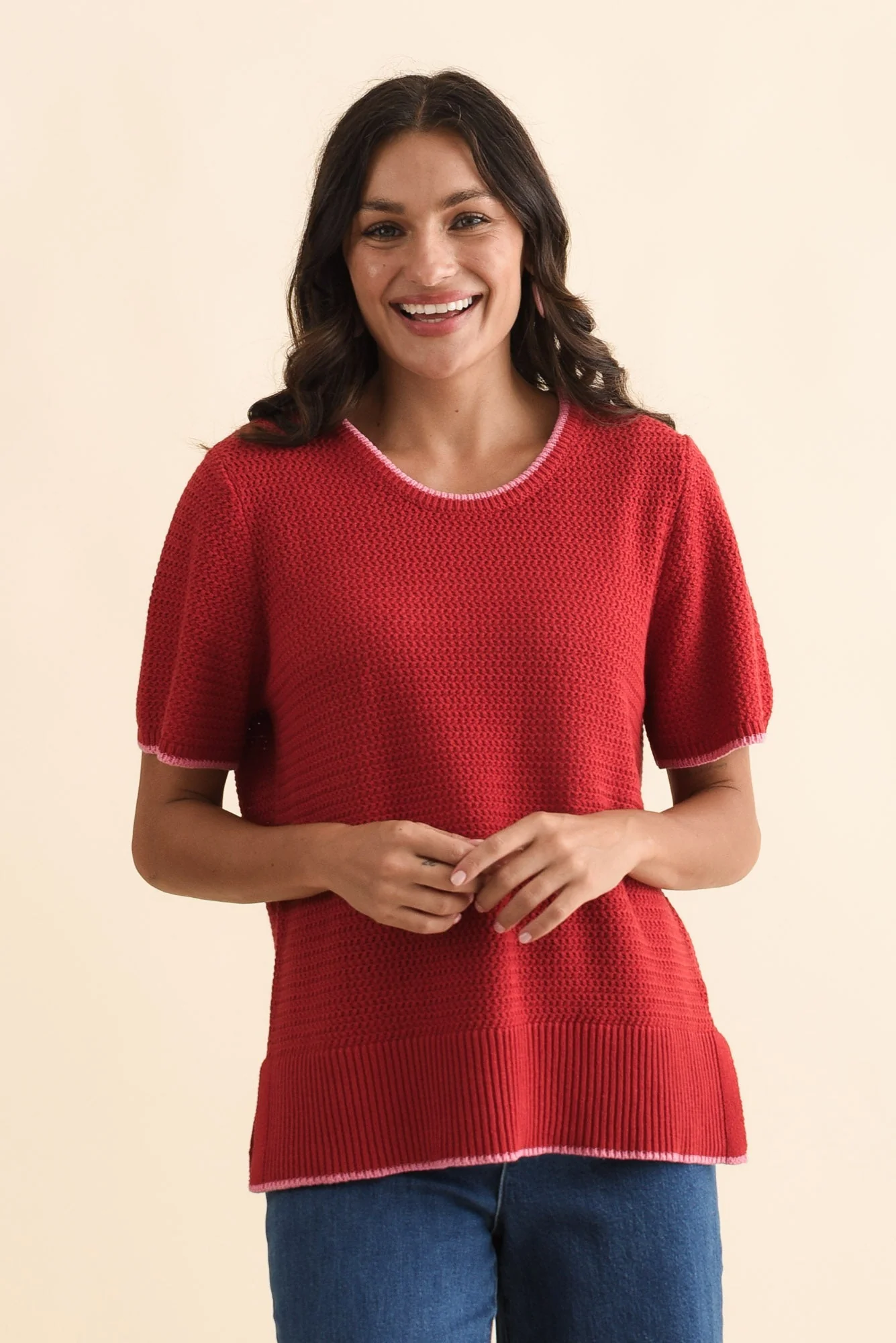 Camellia Red Cotton Knit Tee