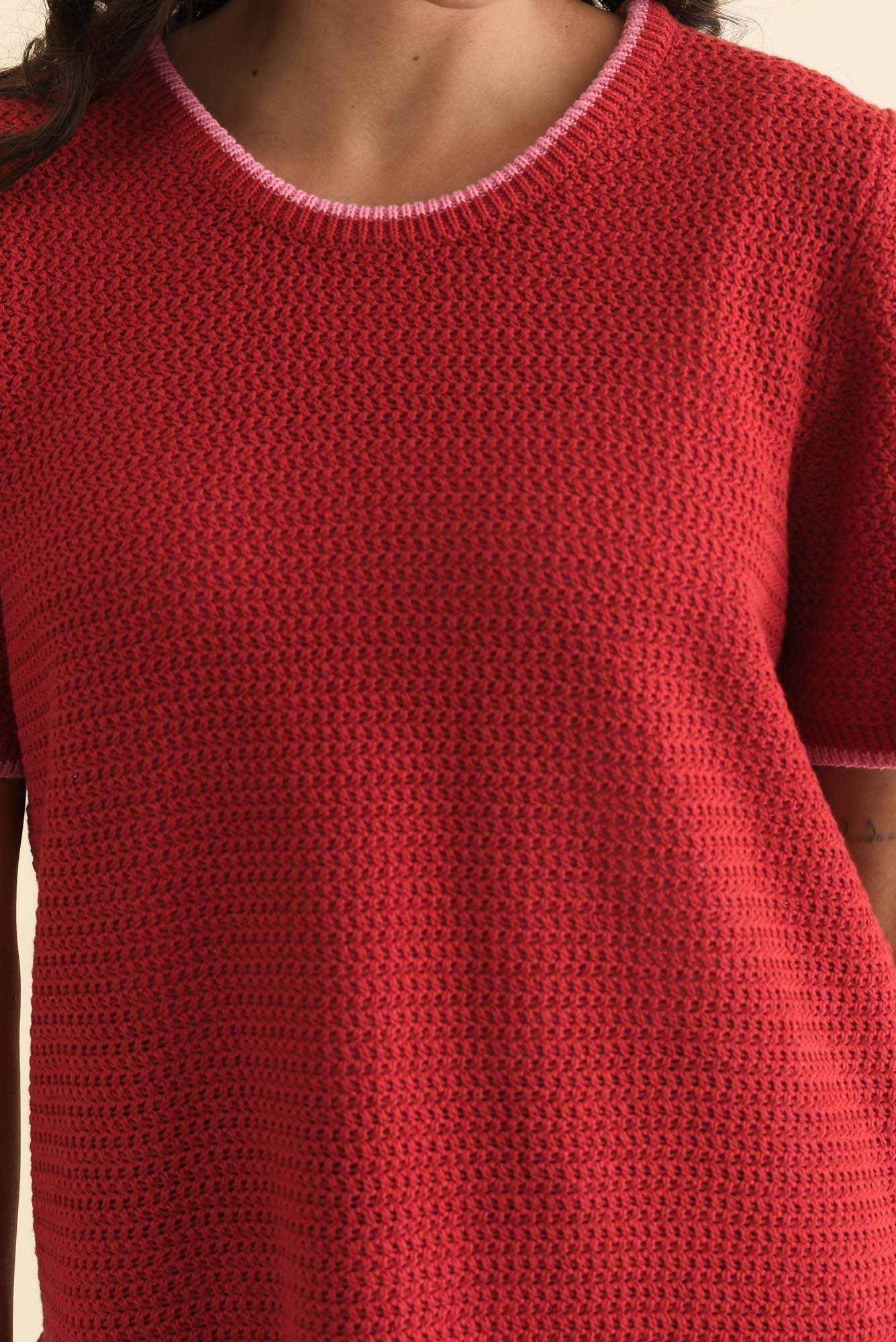 Camellia Red Cotton Knit Tee - Image 5