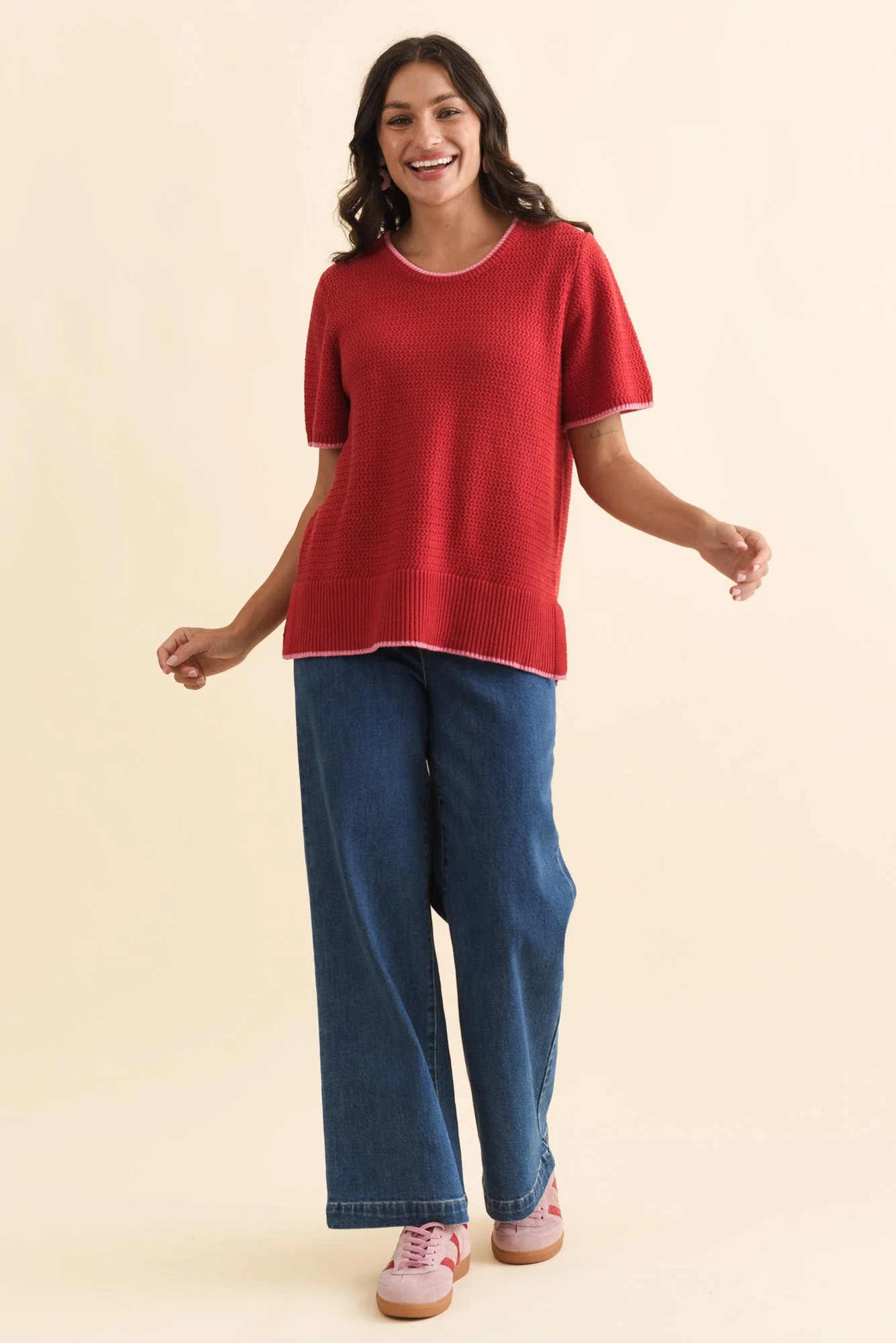 Camellia Red Cotton Knit Tee - Image 6