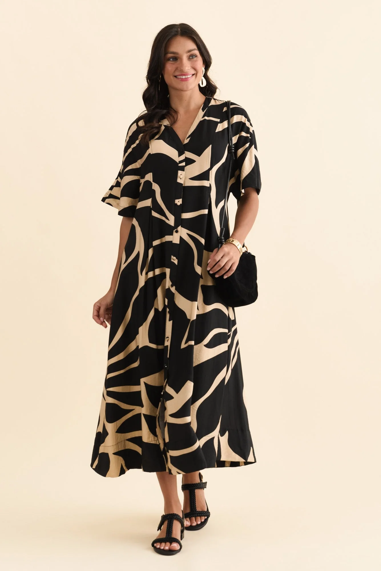 Camille Black Abstract Button Dress - Image 2