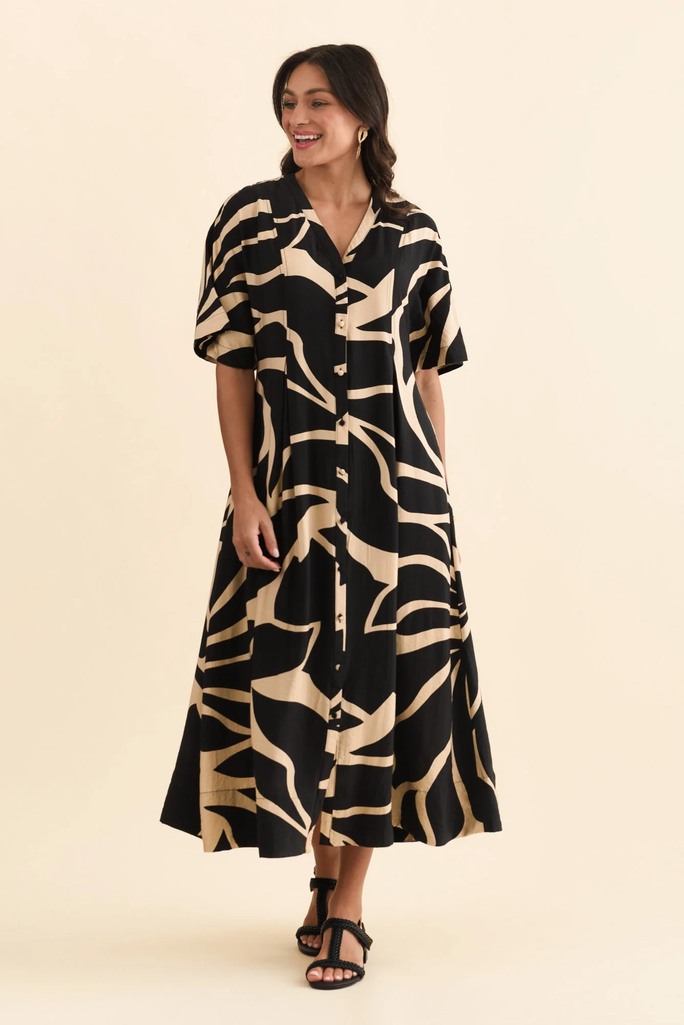 Camille Black Abstract Button Dress - Image 3
