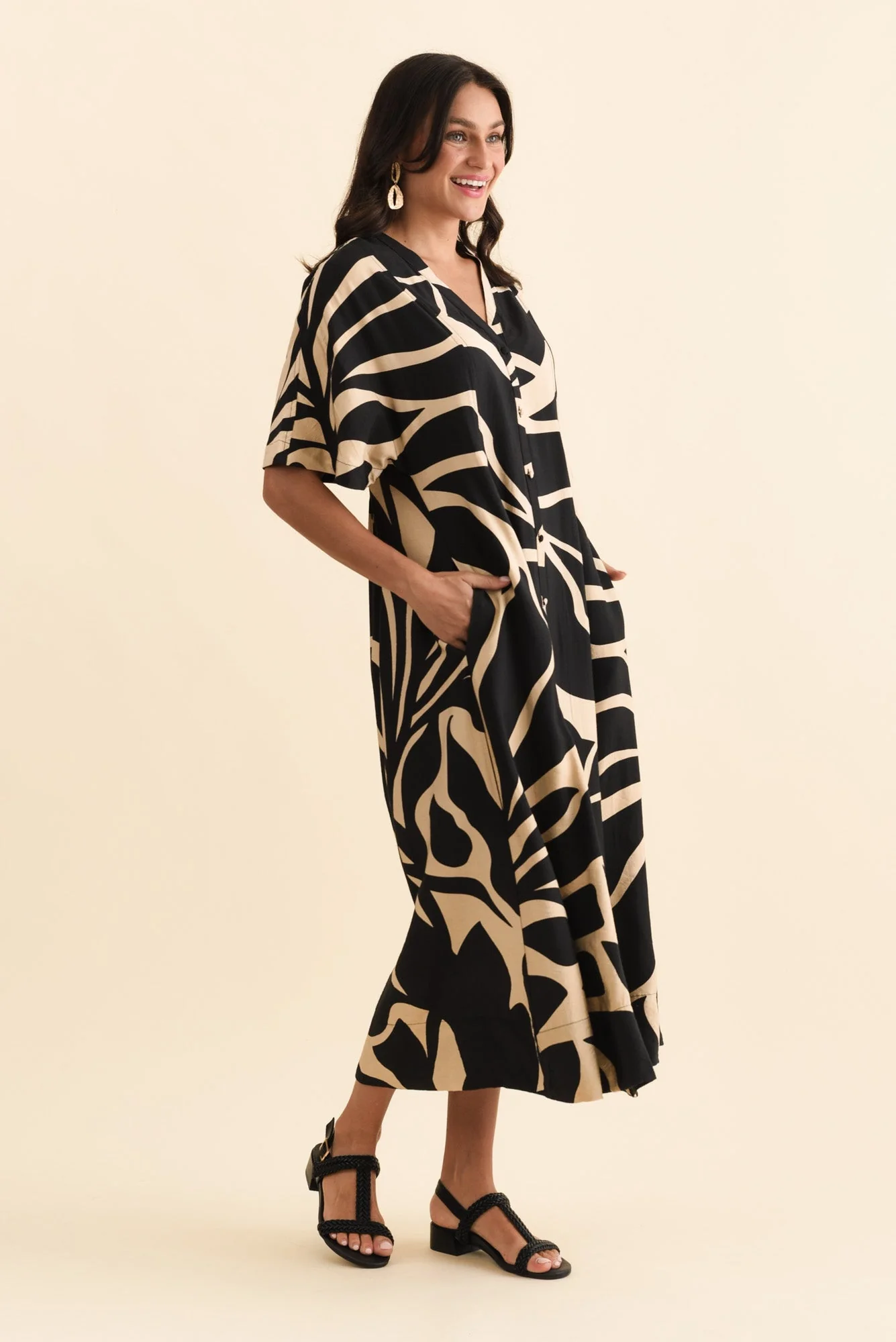 Camille Black Abstract Button Dress - Image 4