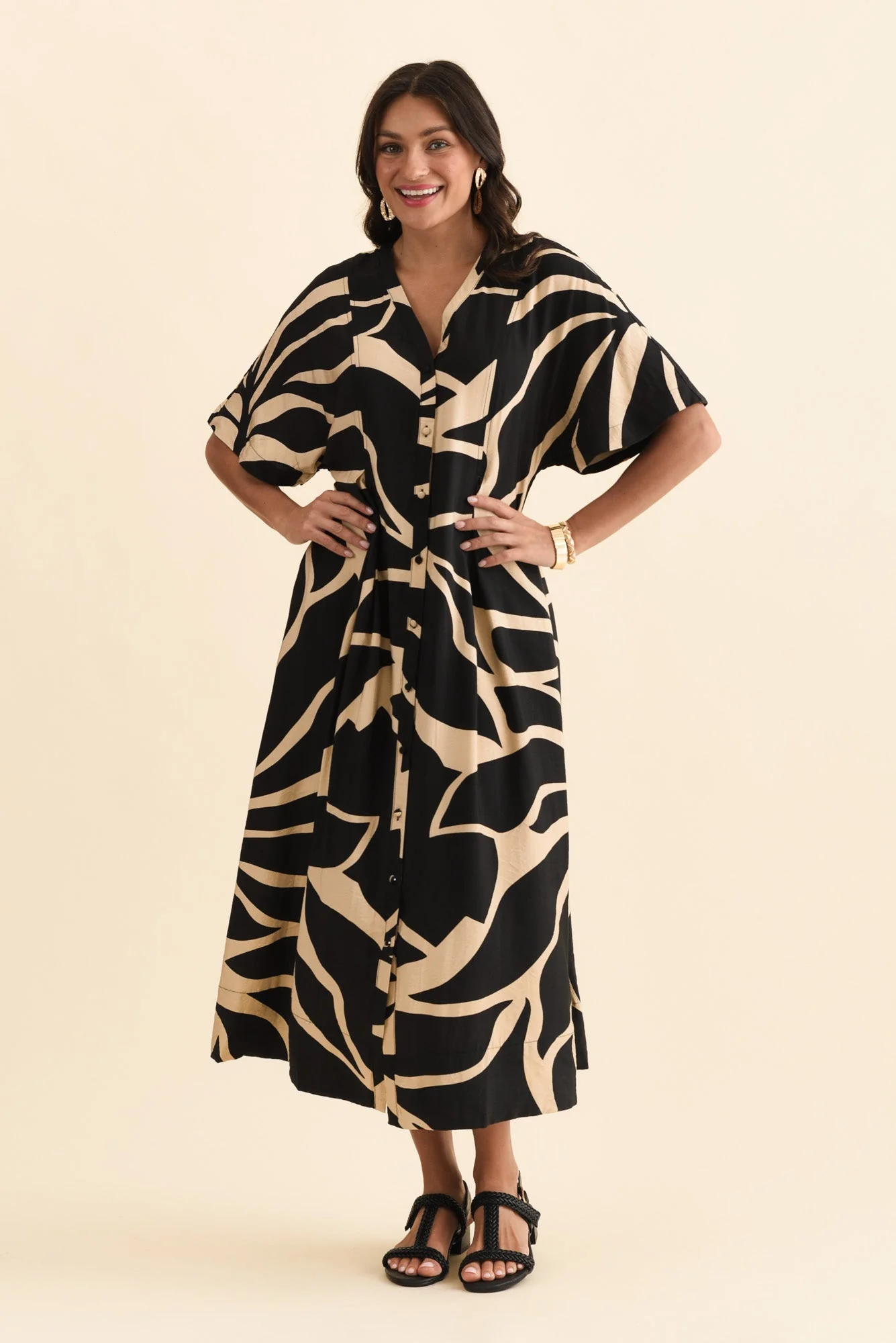 Camille Black Abstract Button Dress - Image 7