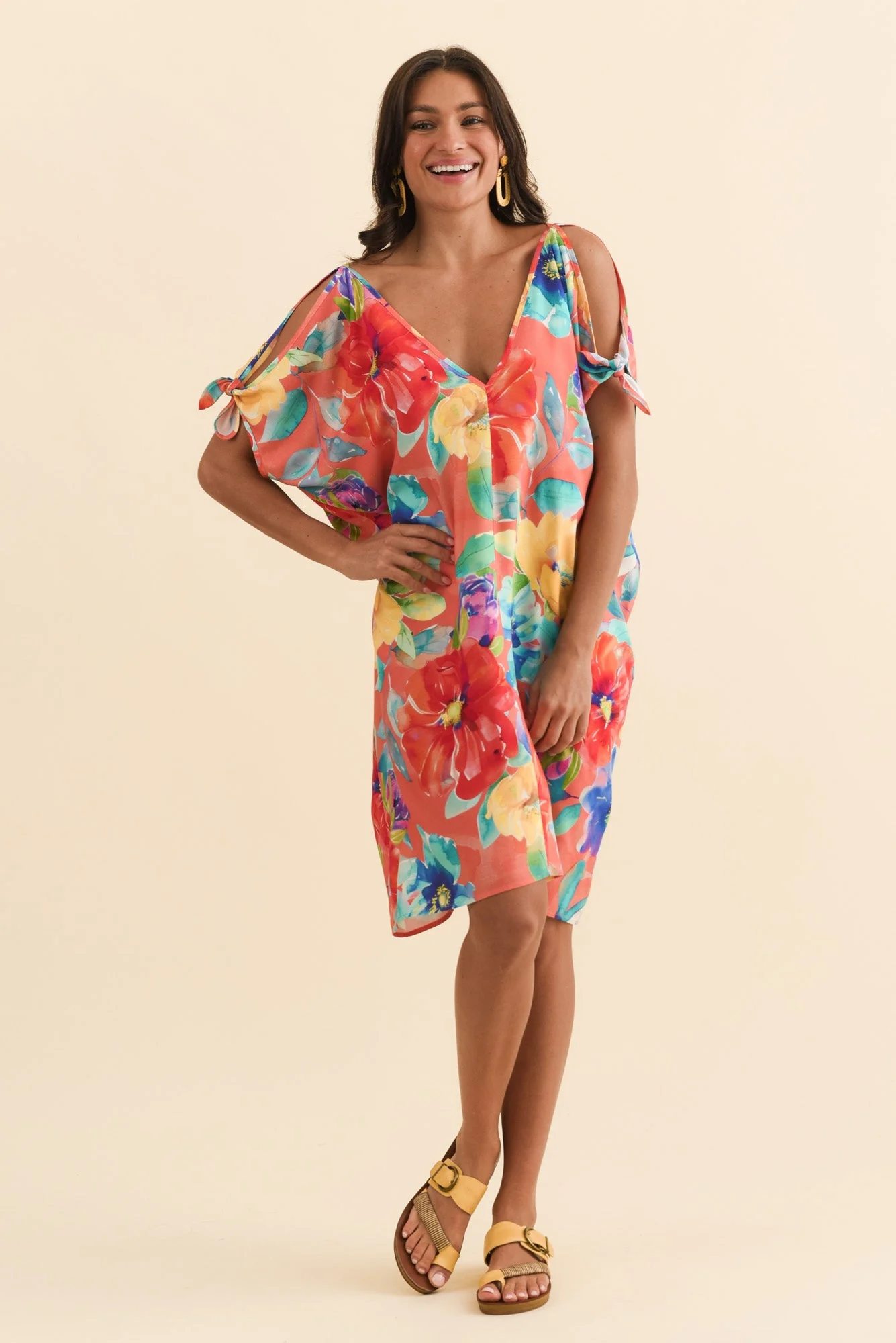 Candice Coral Bloom Cold Shoulder Kaftan