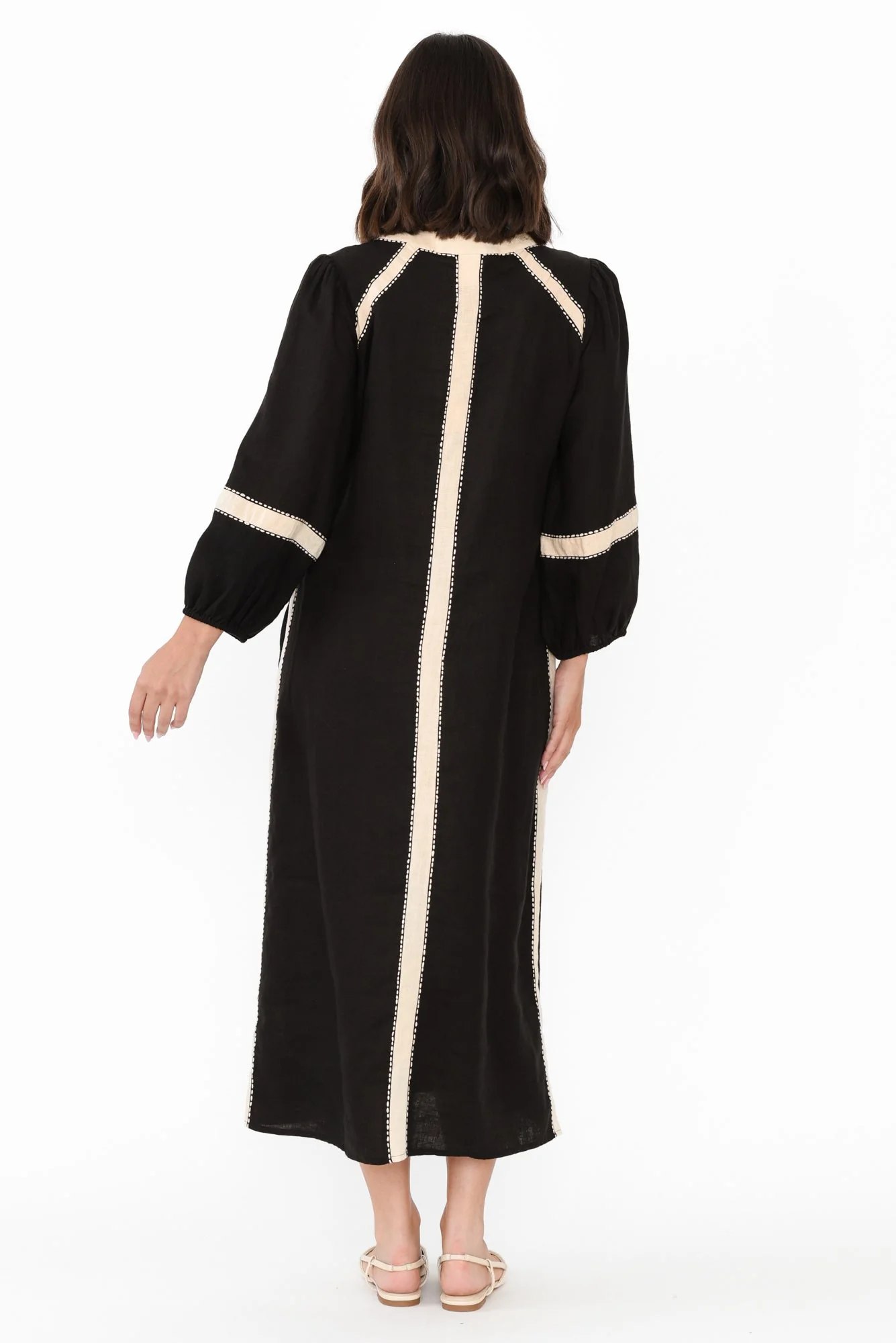 Carolina Black Contrast Linen Tie Dress - Image 4