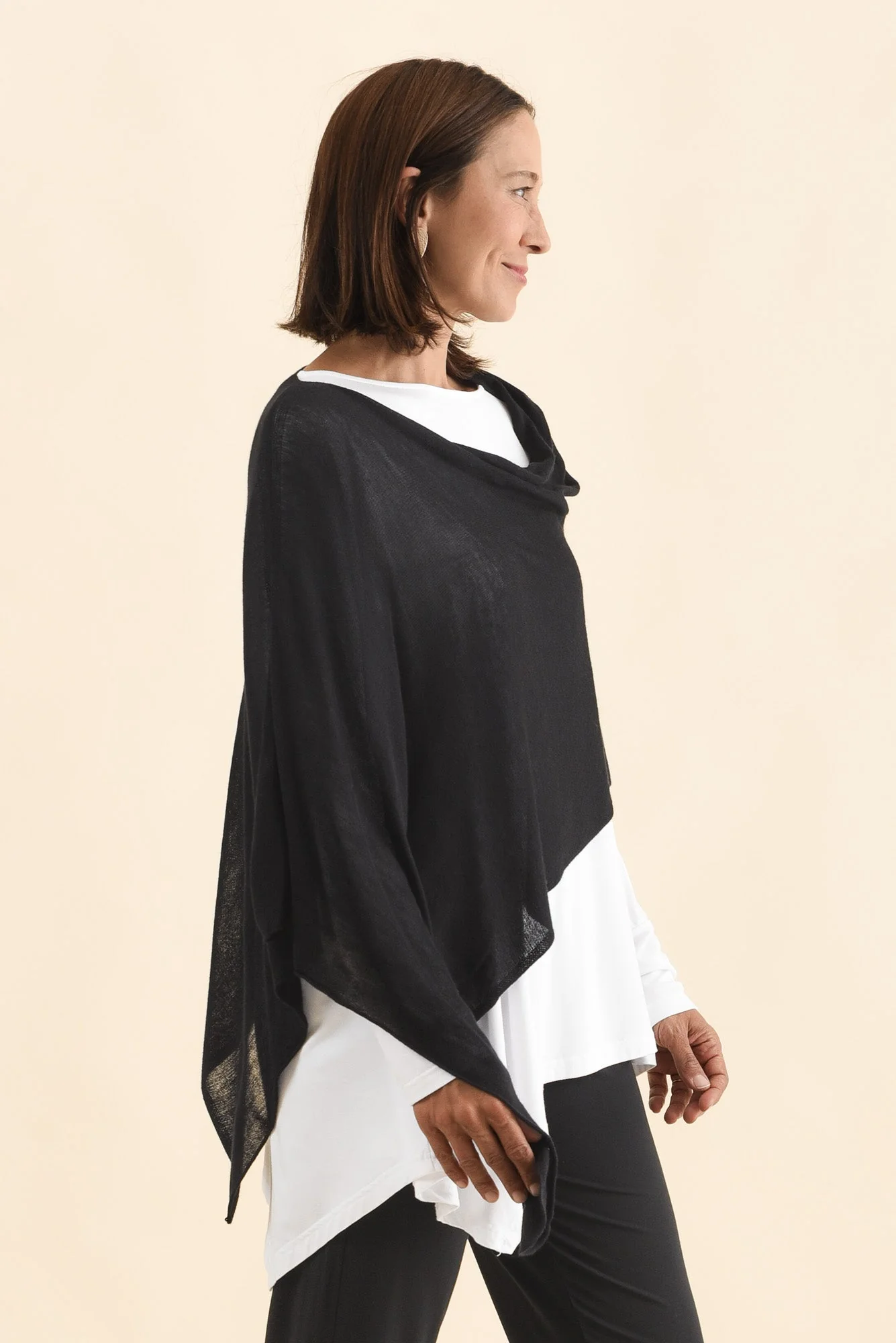 Carrie Black Cashmere Bamboo Poncho - Image 3