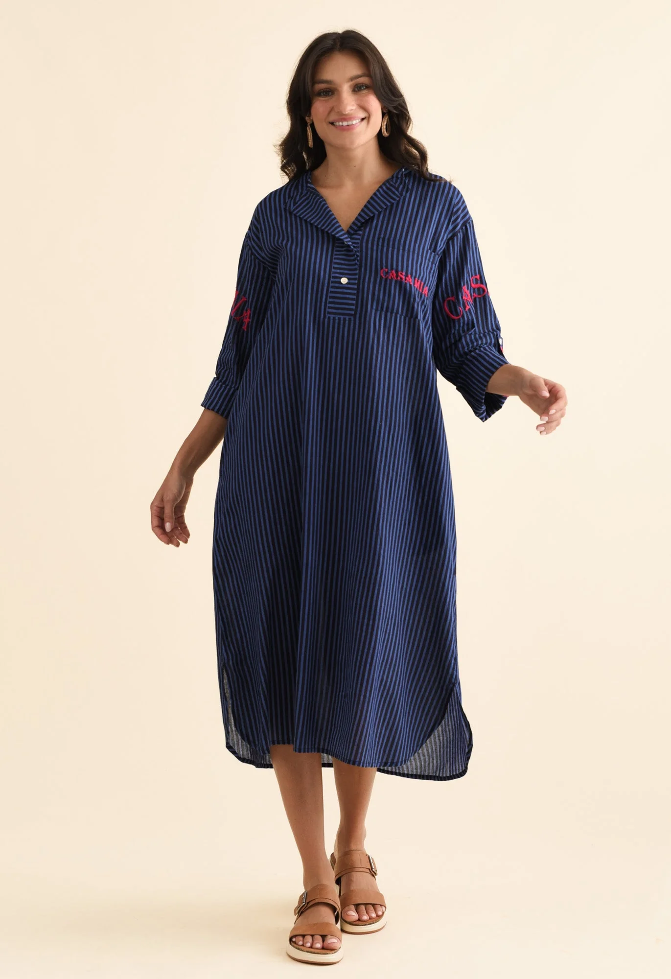 Casa Blue Stripe Cotton Dress