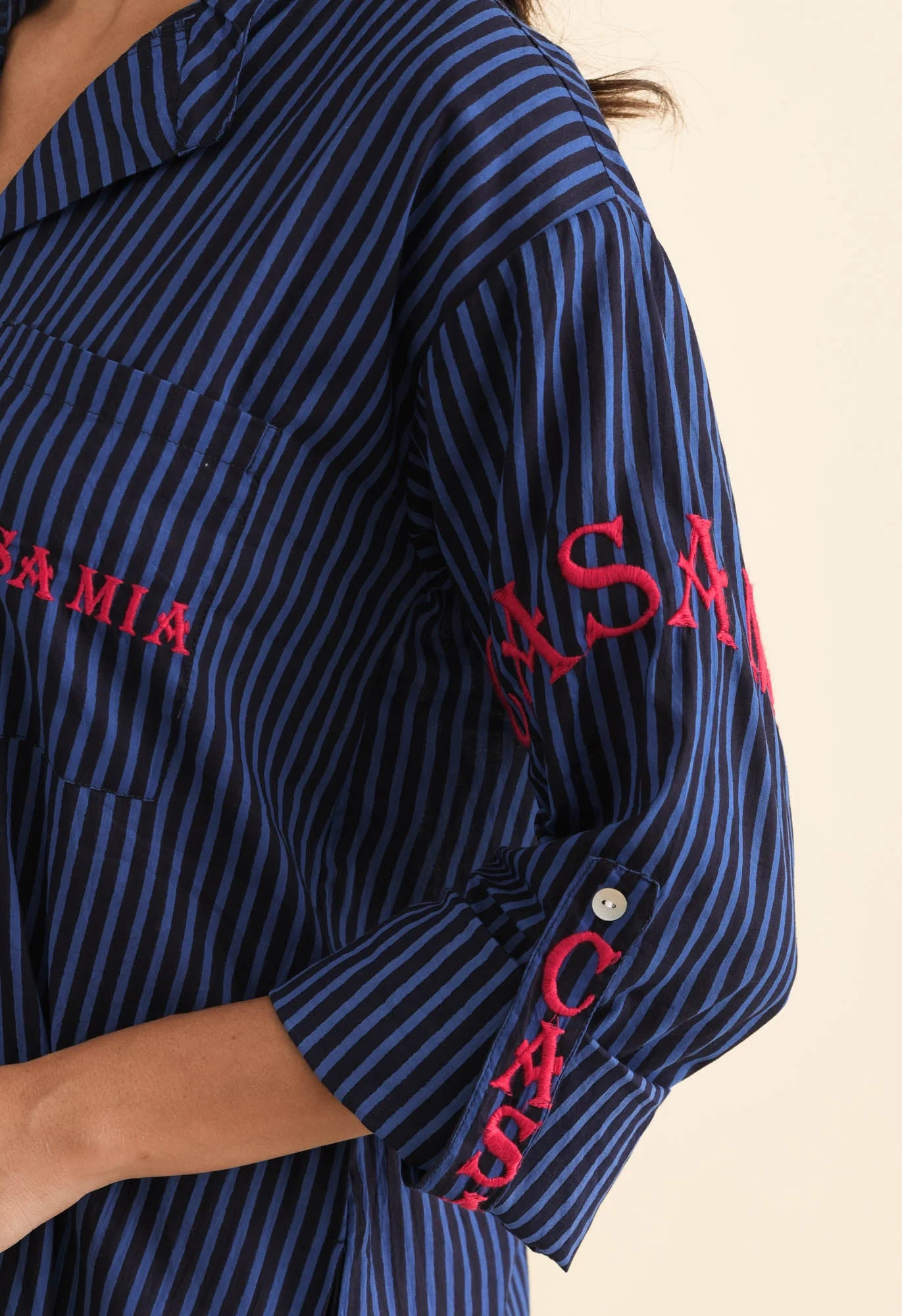 Casa Blue Stripe Cotton Dress - Image 5