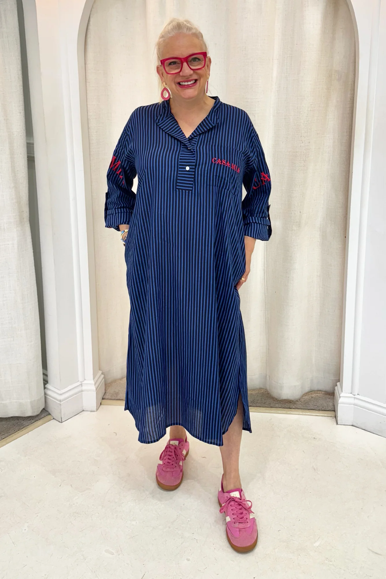 Casa Blue Stripe Cotton Dress - Image 8